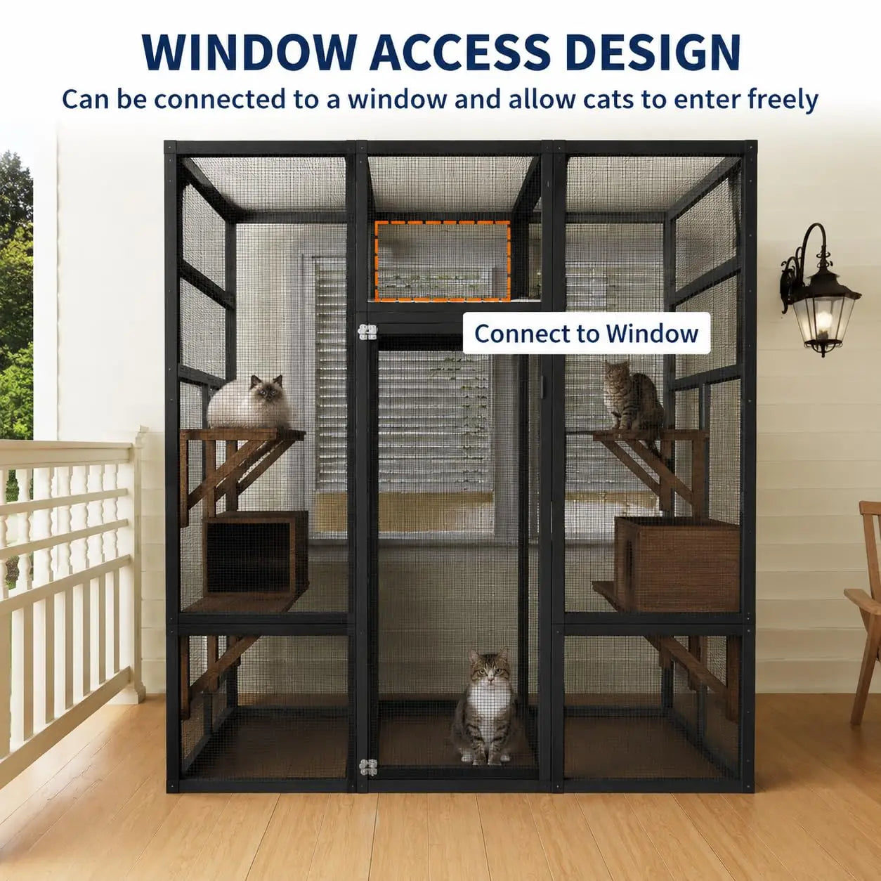 HiMISS Durable Wooden Outdoor Catio Cat House With Secure Cover