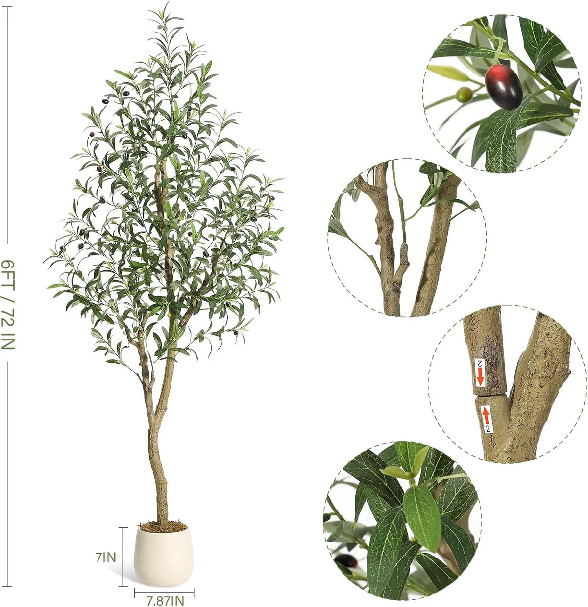 Olive Trees Artificial Indoor, 5-7ft Tall Faux Silk Plant - Fake Potted Tree with White Planter, Artificial Plants for Home Offi Pet and Home Outlet
