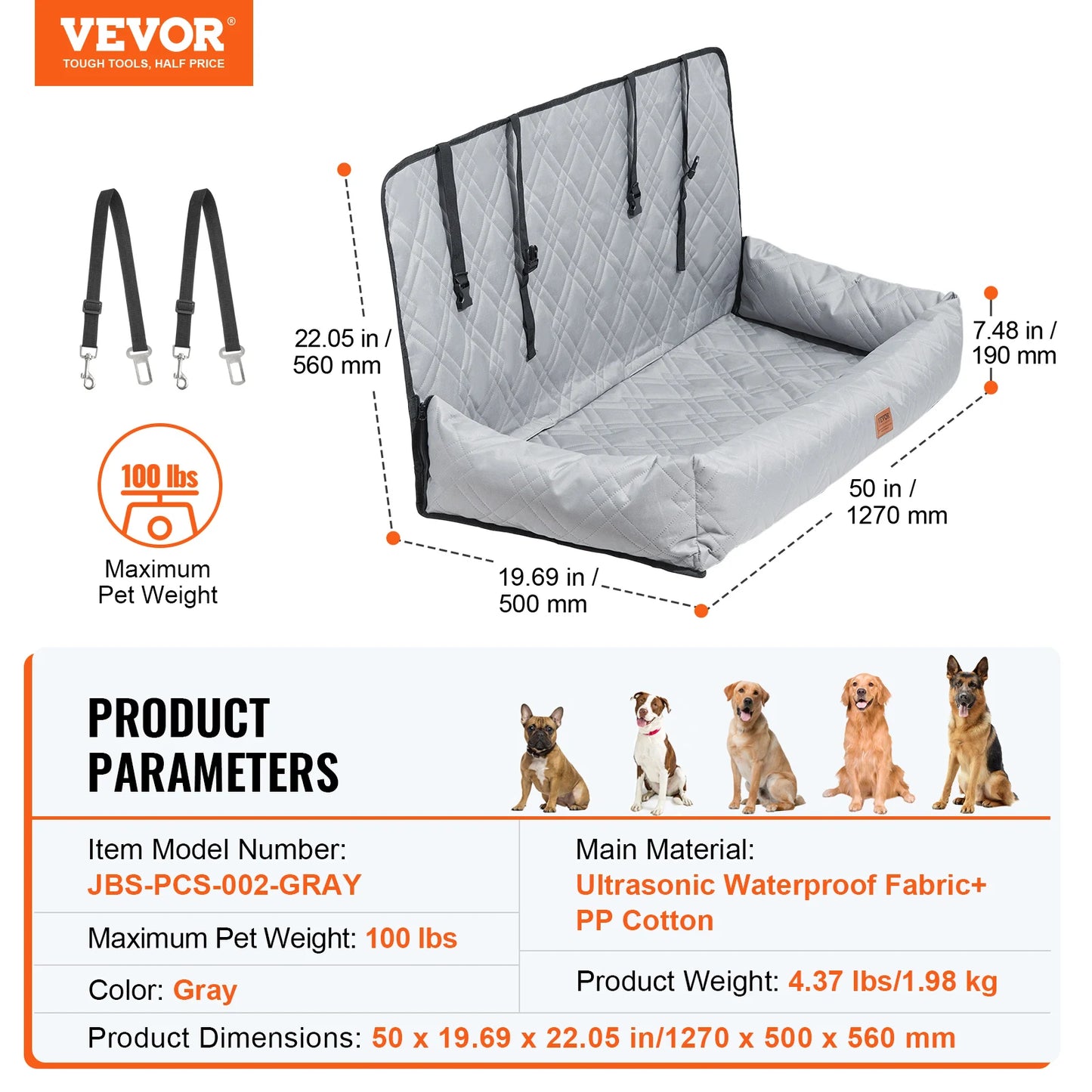 SucceBuy Waterproof Dog Car Booster Seat With Safety Leash For Medium Large Dogs