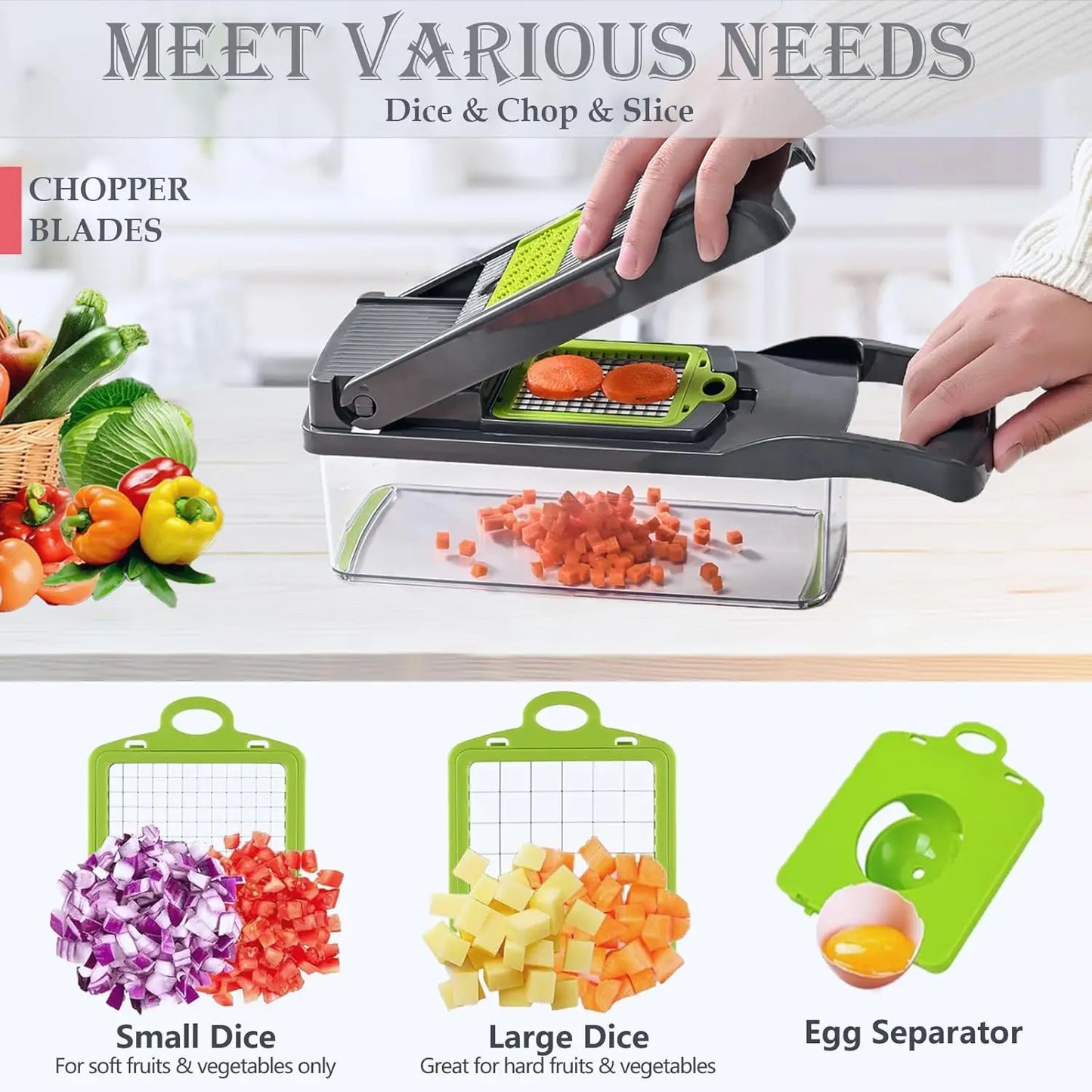 Upgraded Vegetable Chopper Multi Functional Safe Kitchen Slicer Dicer