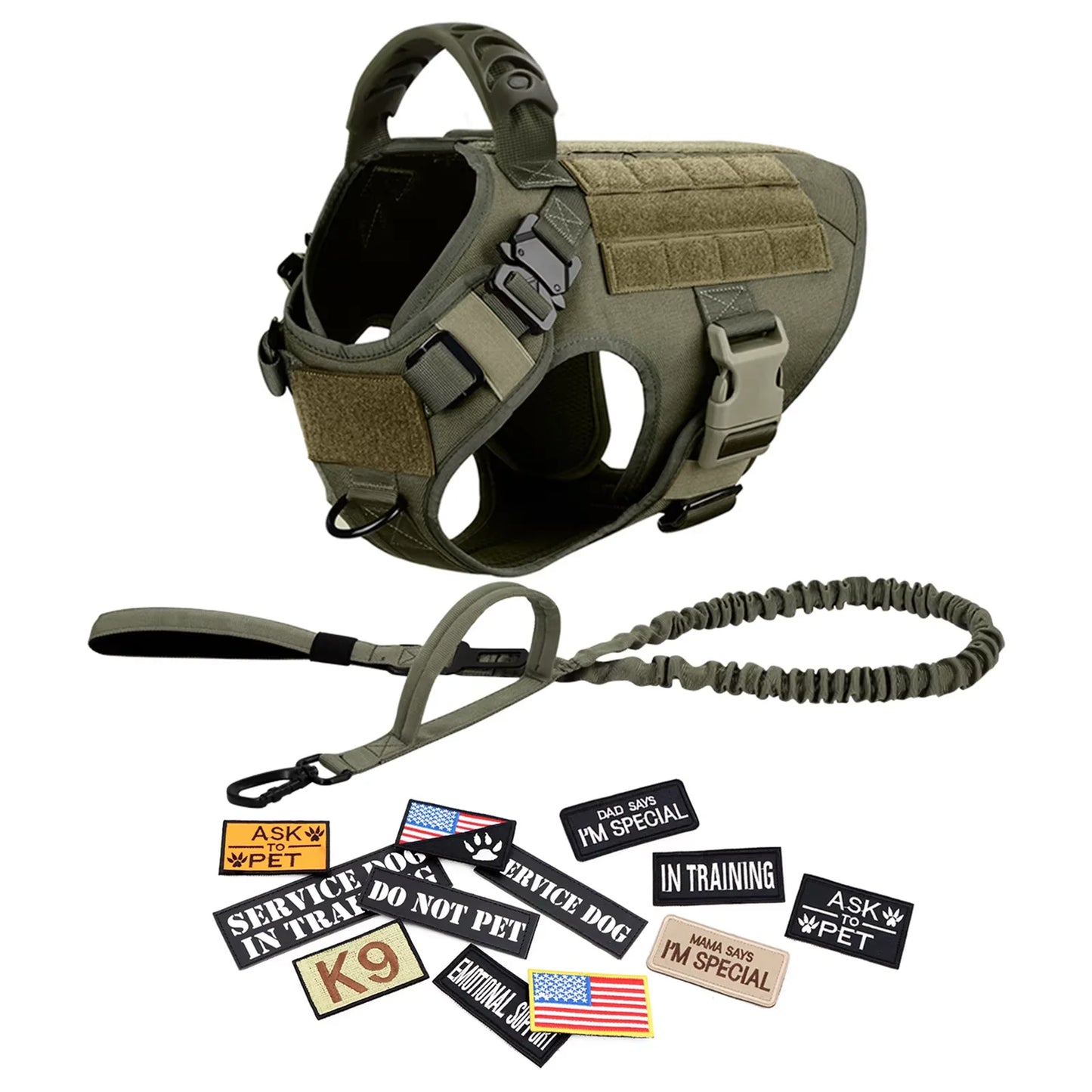 Military Tactical Nylon Dog Harness Vest Collar Leash Training Equipment
