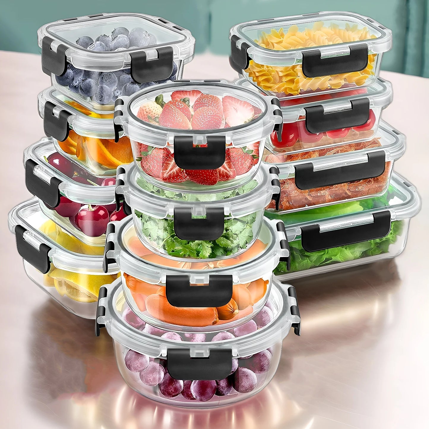 Glass Lunch Box Set 12 Pieces BPA Free Airtight Containers