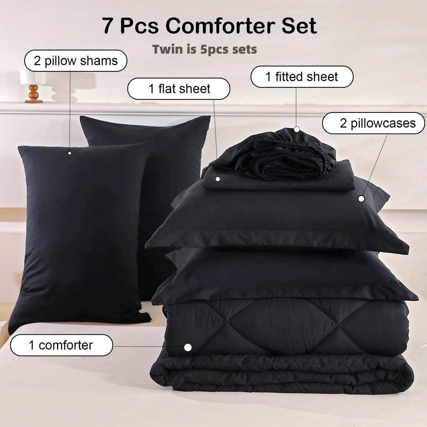 easYum 7-Piece Bedding Set Comforter Flat And Fitted Sheets