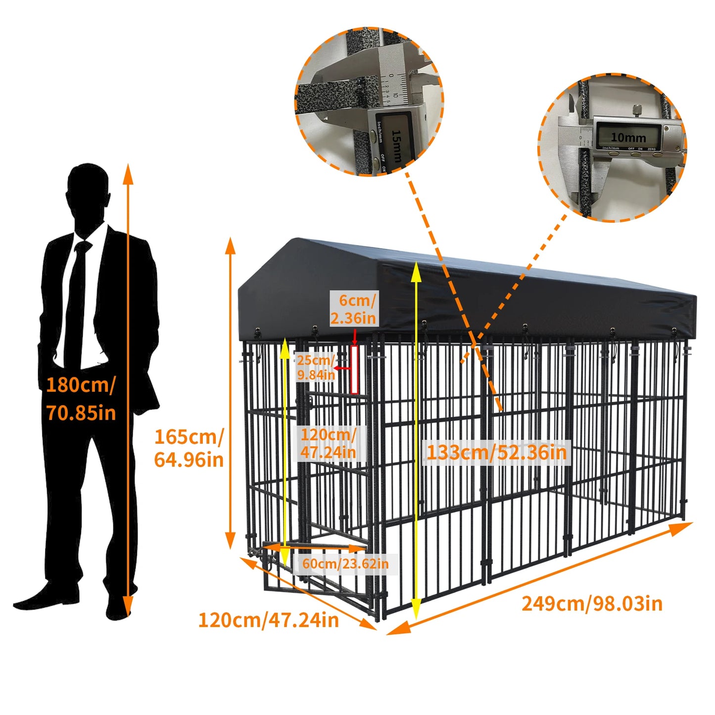 Outdoor Dog Kennel With Roof Heavy Duty Metal Crate Playpen