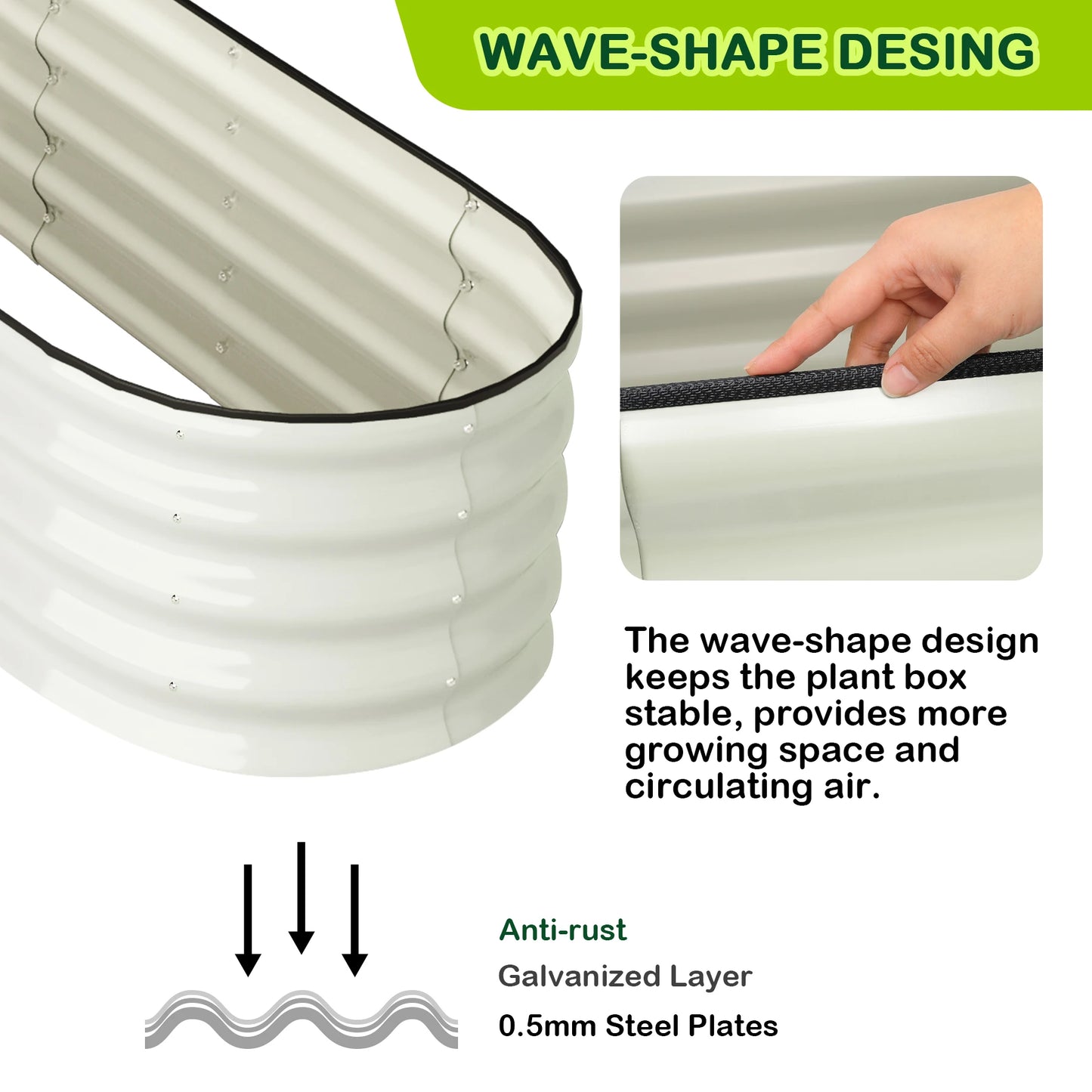 HiMISS Oval Galvanized Raised Garden Bed Outdoor Planter Two Piece