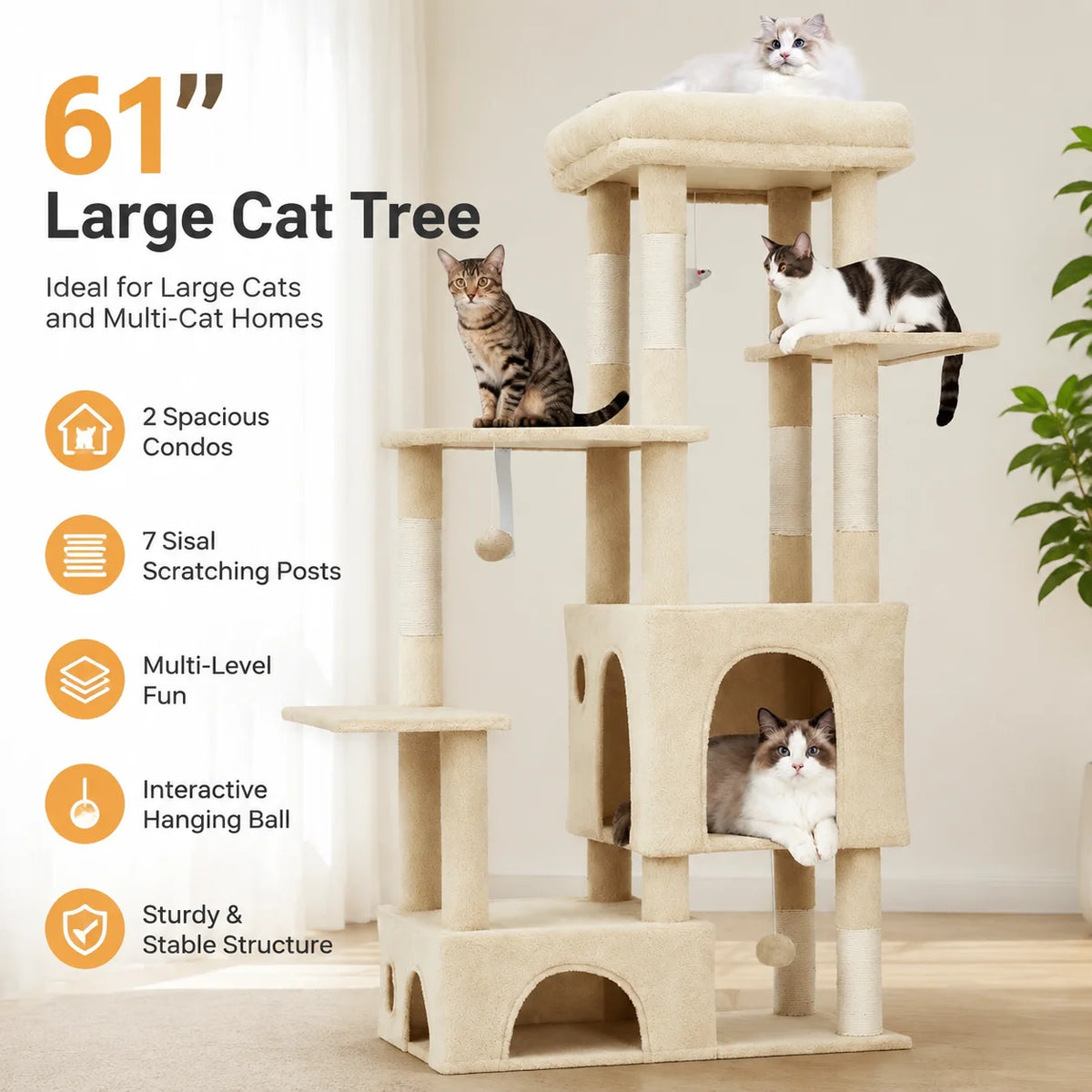 Multi Level Cat Tree With Scratching Posts And Cat Condos