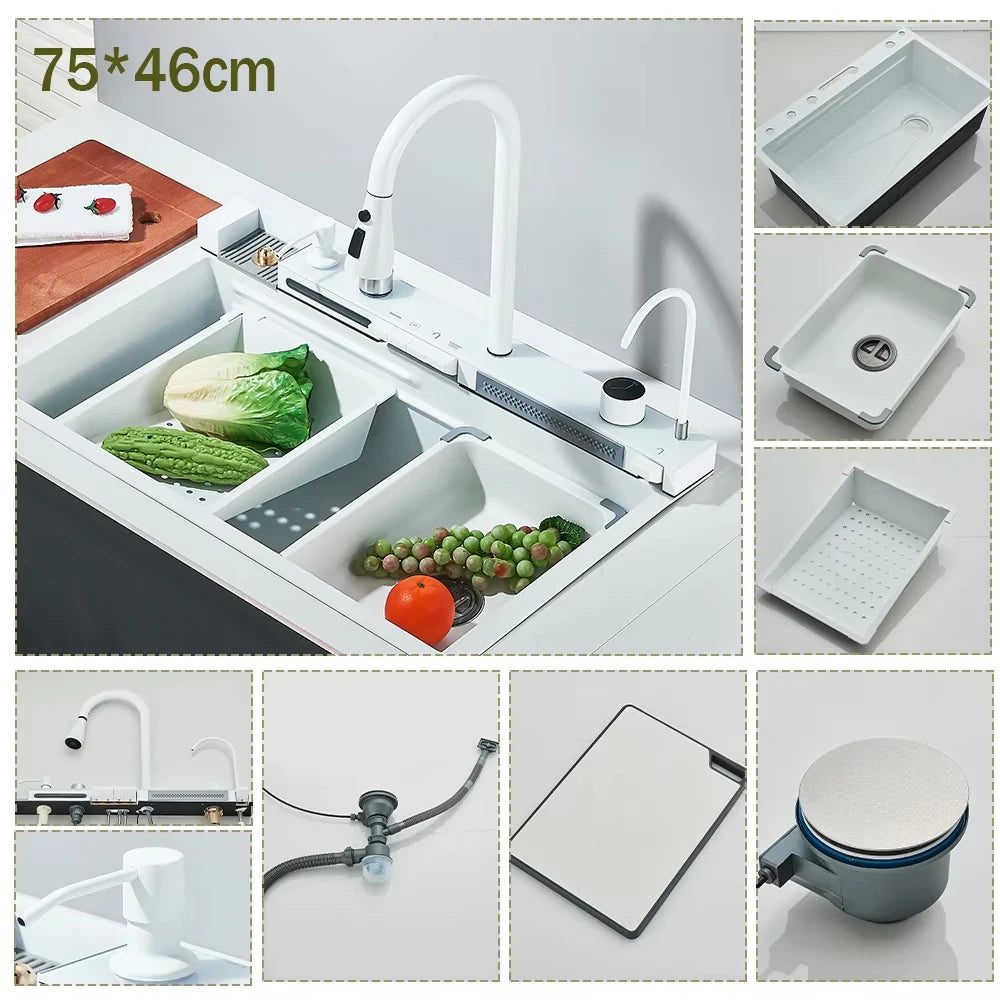 304 Stainless Steel Kitchen Waterfall Sink With Digital Display Faucet