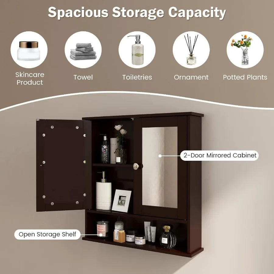 XIUWO Bathroom Medicine Cabinet With Mirror Doors And Adjustable Shelves