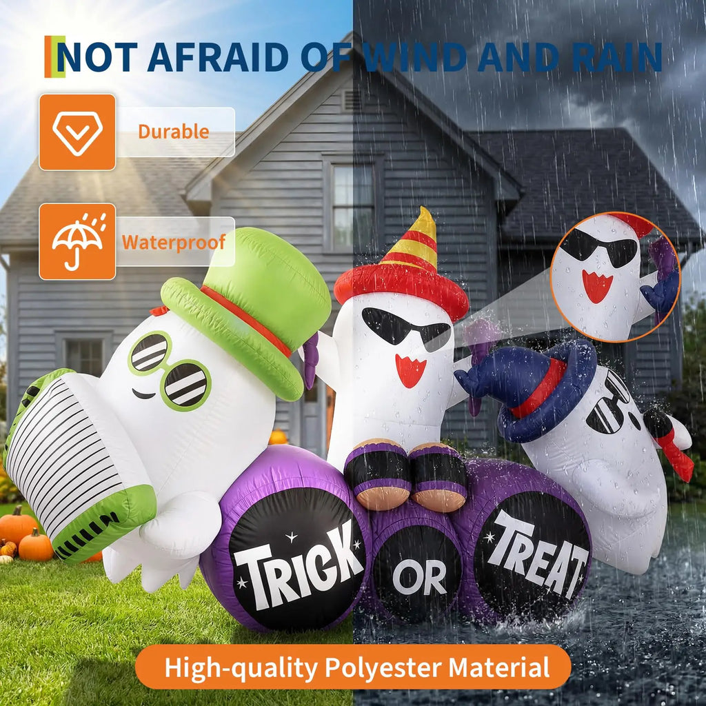 8ft Halloween Ghost Band Inflatable Outdoor Yard Decor With 6 Led Lights, Trick Or Treat Blow Up For Lawn Porch Garden Party Display Pet and Home Outlet