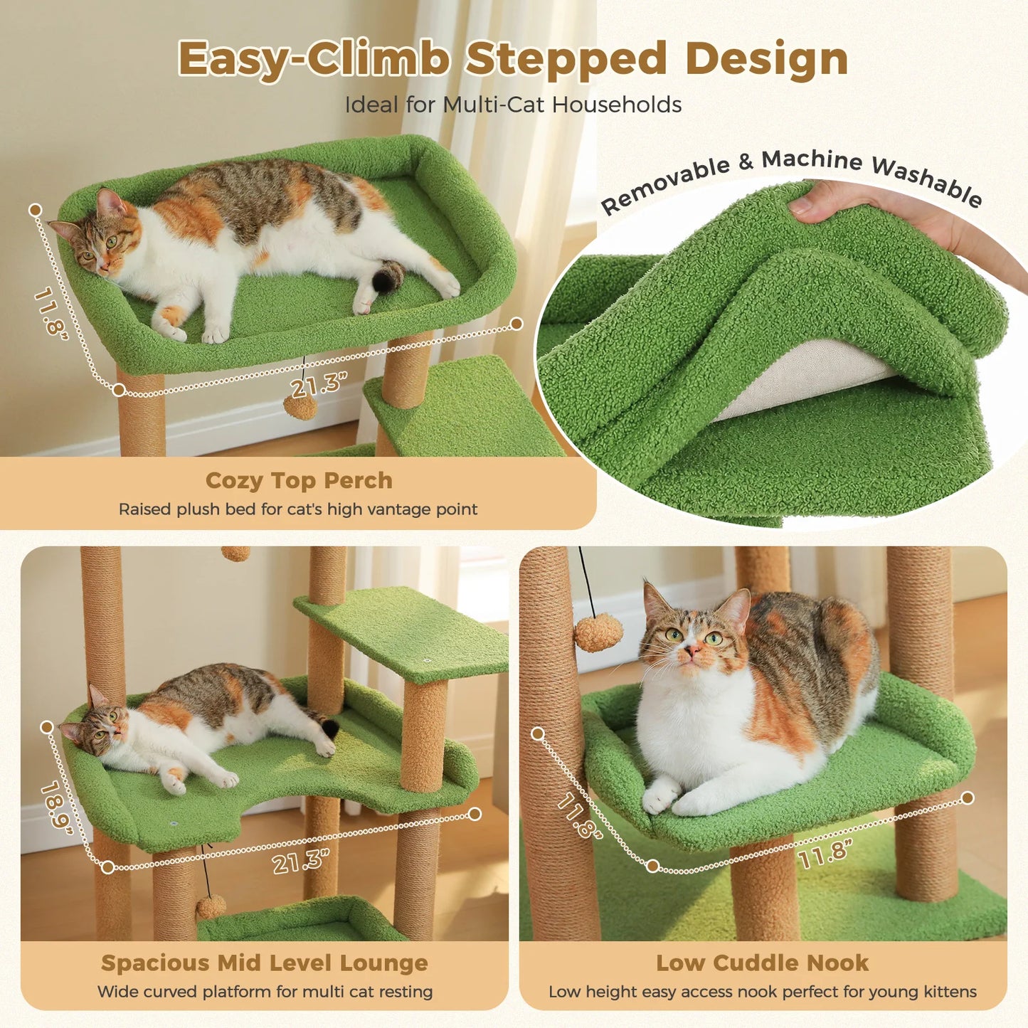 PAWZ Road Multilevel Cat Tree With Sisal Posts And Perch