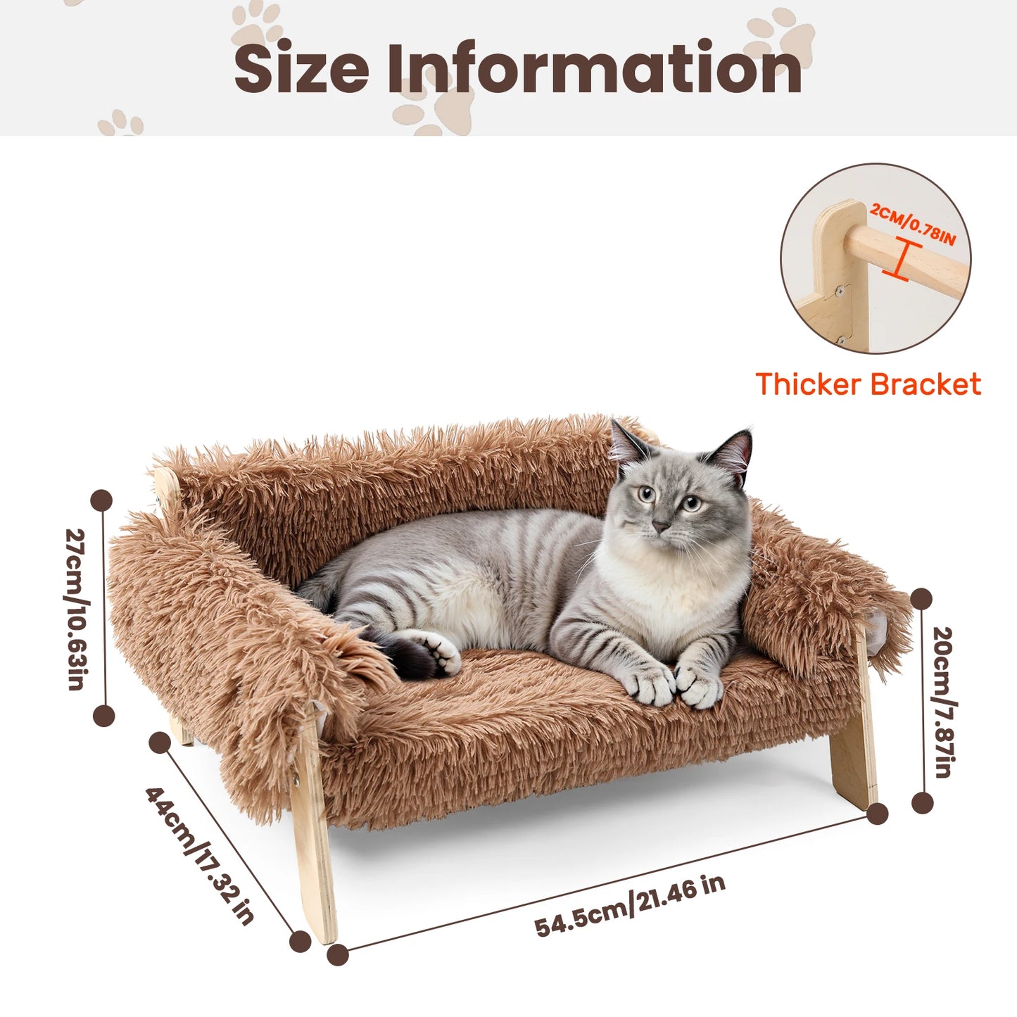 Raised Wooden Cat Bed With Plush Sofa for Indoor Cats