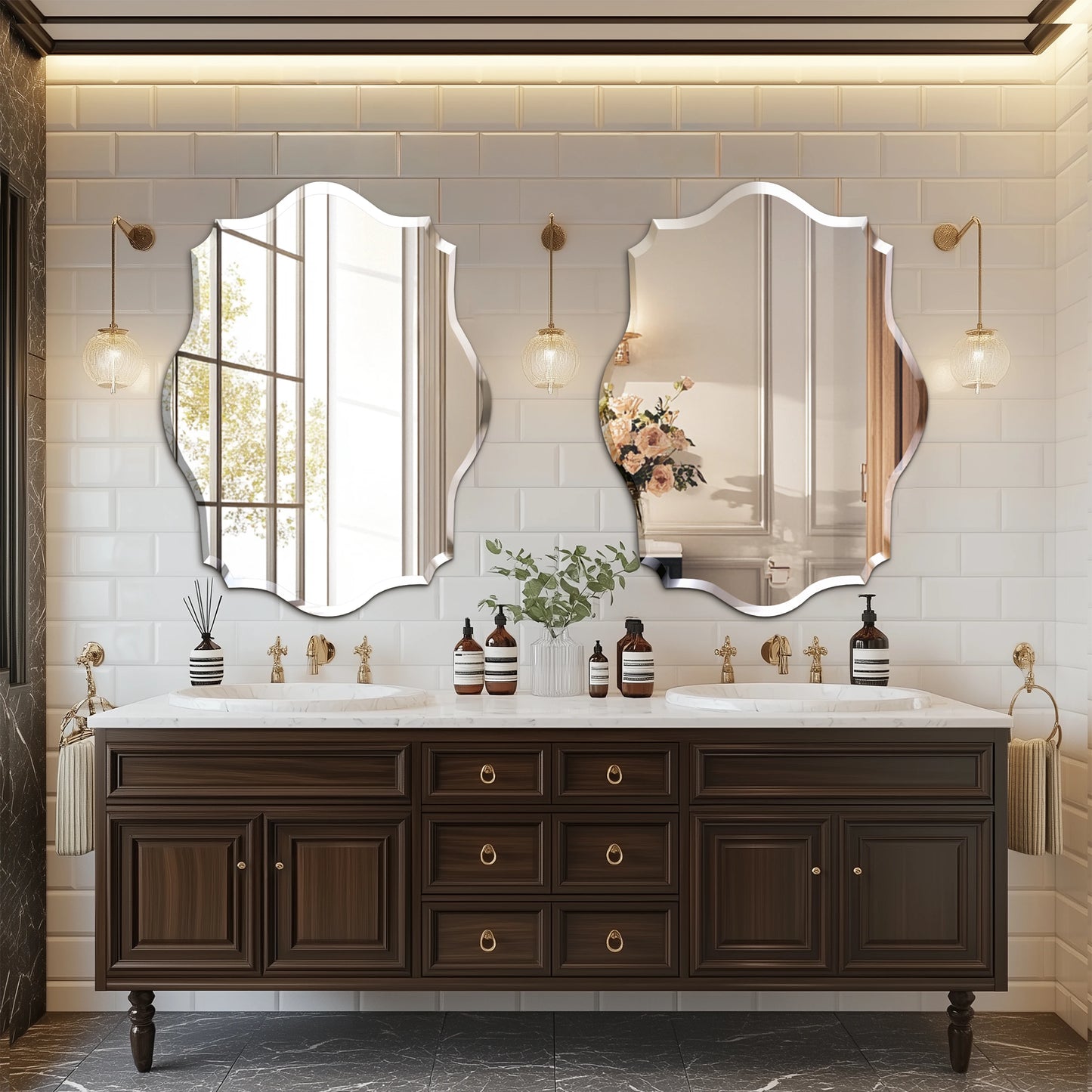 Wisfor Scalloped Beveled Wall Mirror For Modern Bathroom Decor