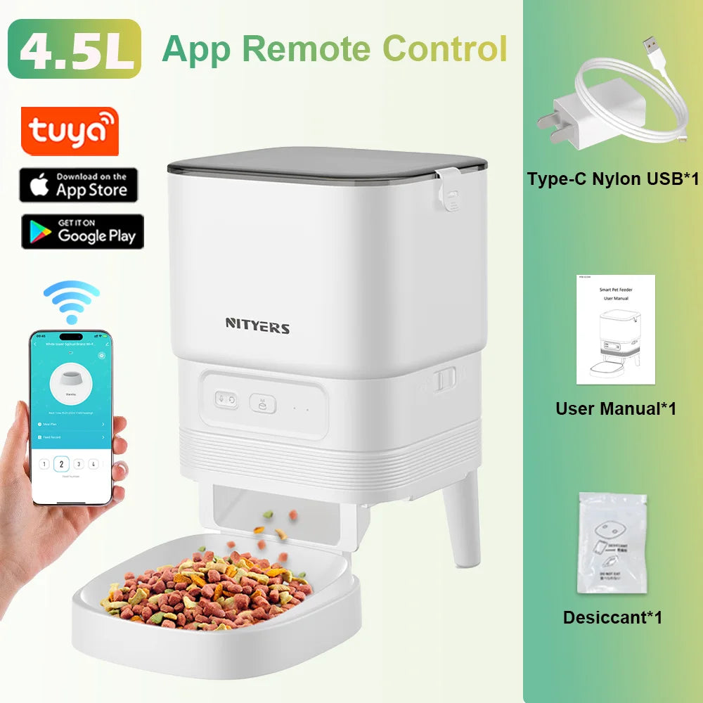 NITYERS 4.5L Automatic Cat Feeder, Timed Dog Food Dispenser with Stainless Steel Bowl, Smart Pet Feeder with Clog-Free Design, Voice Recorder, Dual Power Supply, Portion Control & Meal Planner for Cats and Small Dogs Pet and Home Outlet