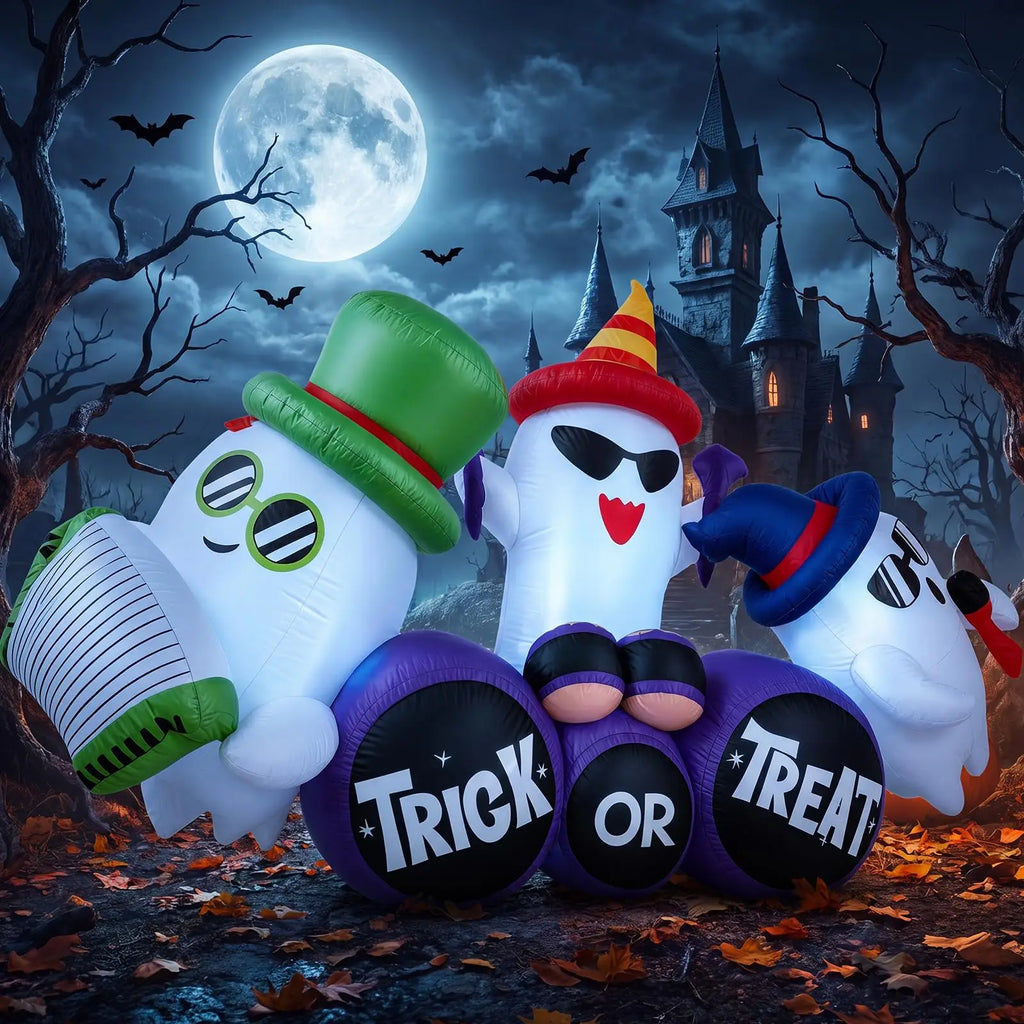 8ft Halloween Ghost Band Inflatable Outdoor Yard Decor With 6 Led Lights, Trick Or Treat Blow Up For Lawn Porch Garden Party Display Pet and Home Outlet