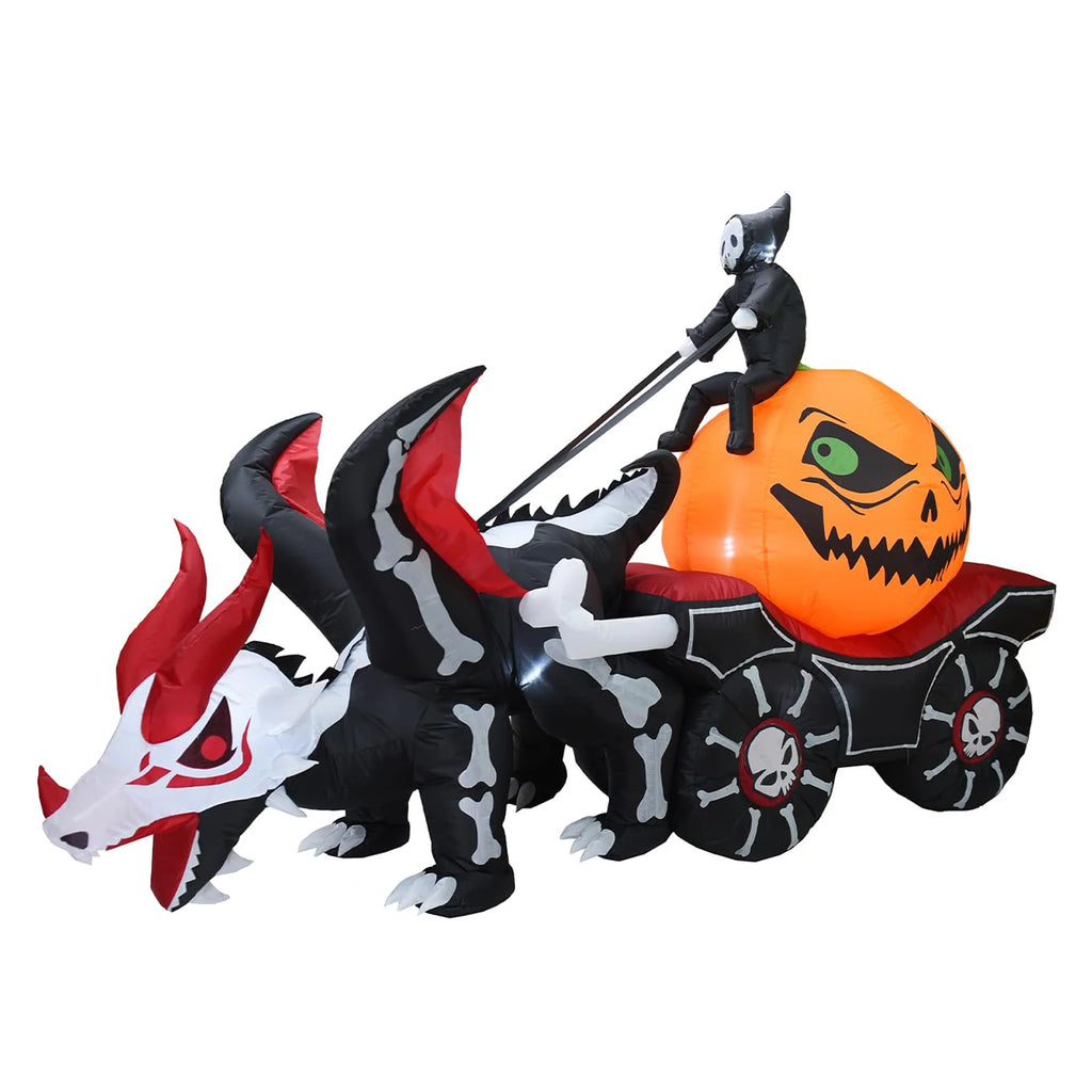 12ft Grim Reaper Dragon Carriage Halloween Inflatable With 3 Led Lights, Outdoor Yard Decoration For Lawn Porch Garden Party Display Pet and Home Outlet