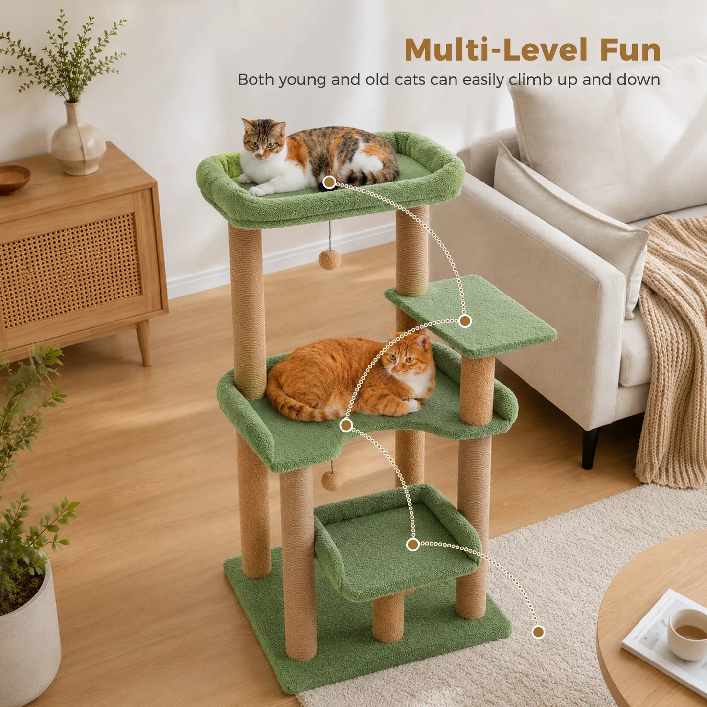 PAWZ Road Multilevel Cat Tree With Sisal Posts And Perch