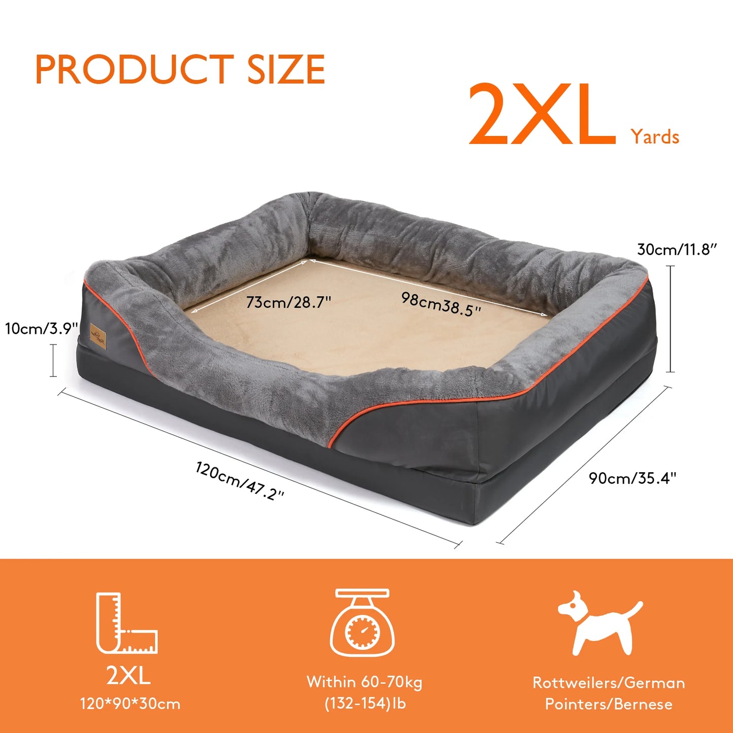 BINGOPAW Large Dog Bed With Removable Washable Cover Anti Allergy