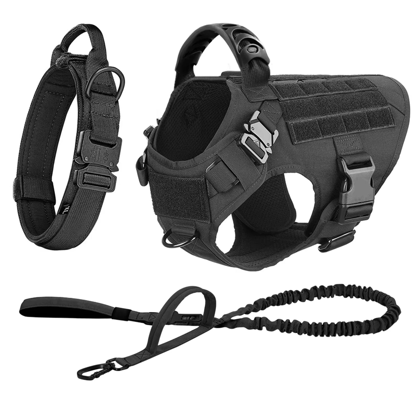 Adjustable Tactical Dog Harness Collar Leash Nylon Vest For Dogs