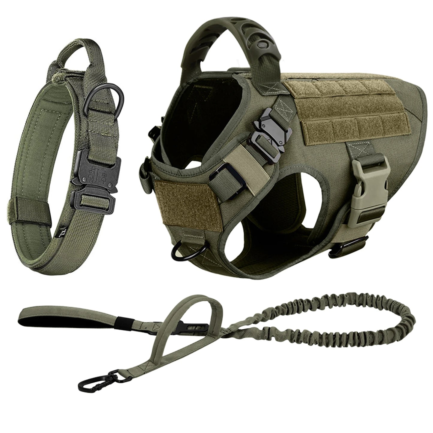 Adjustable Tactical Dog Harness Collar Leash Nylon Vest For Dogs