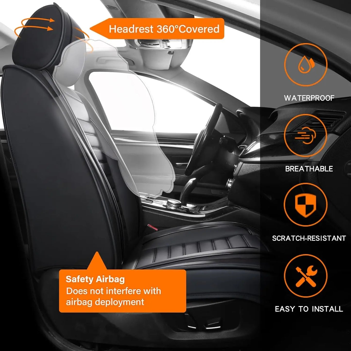 Universal PU Leather Car Seat Covers 5-Piece Front And Rear