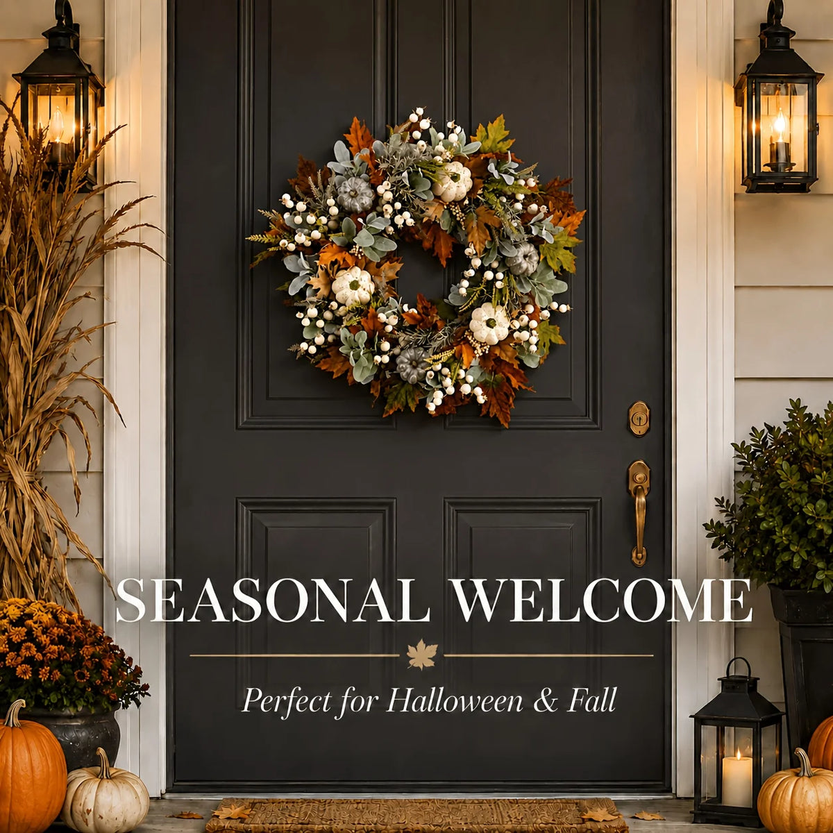 Garlands - All Peony And Pumpkin Wreath Year Round, Leaves And Berries Farmhouse Autumn Wreath, Mixed Leaves - Thanksgiving Wreaths for Indoor Outdoor, Artificial Fall Wreaths for Front Door Rustic Pet and Home Outlet