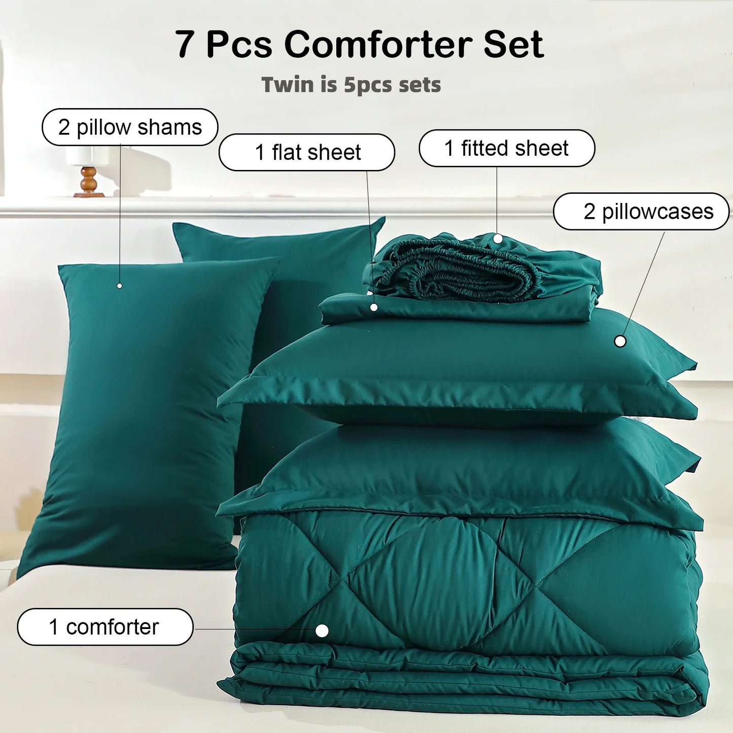 easYum 7-Piece Bedding Set Comforter Flat And Fitted Sheets