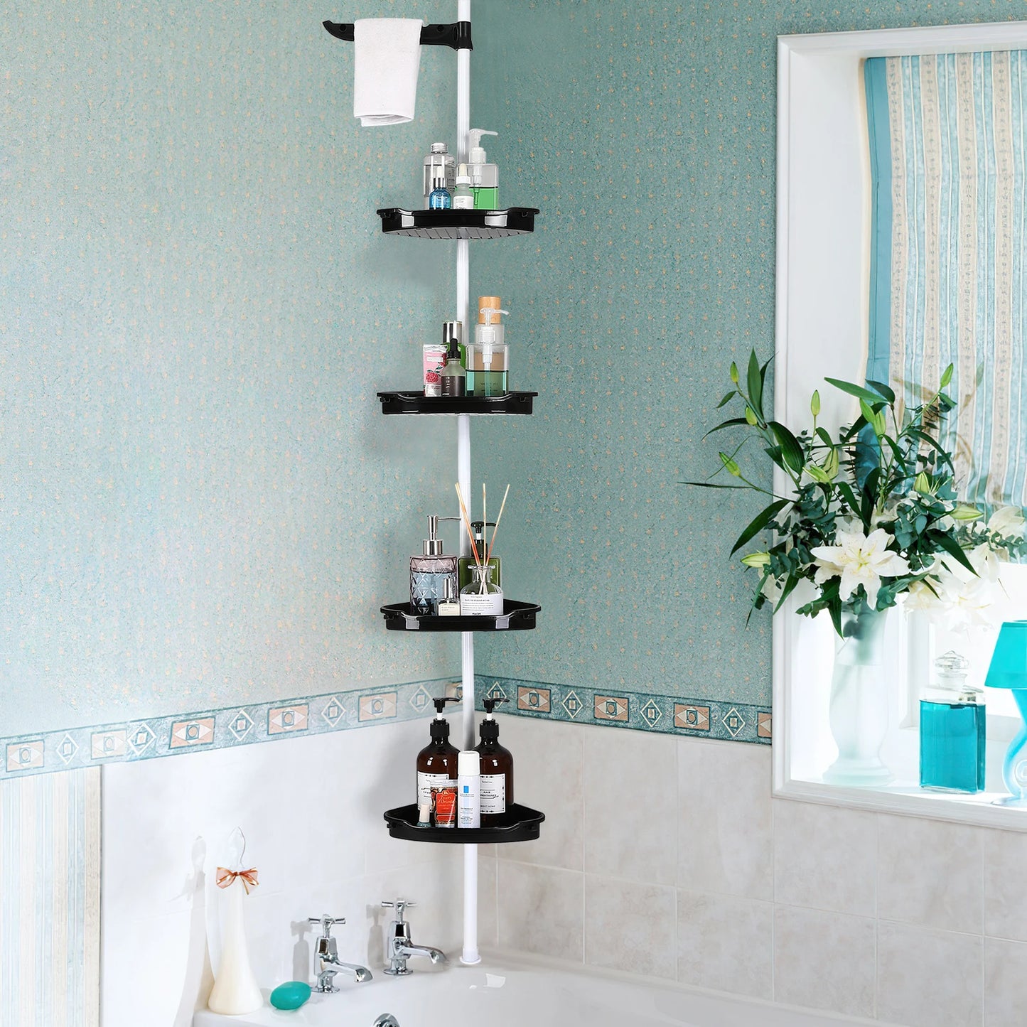 HiMISS Corner Shower Caddy With Adjustable Tension Pole Bathroom Organizer