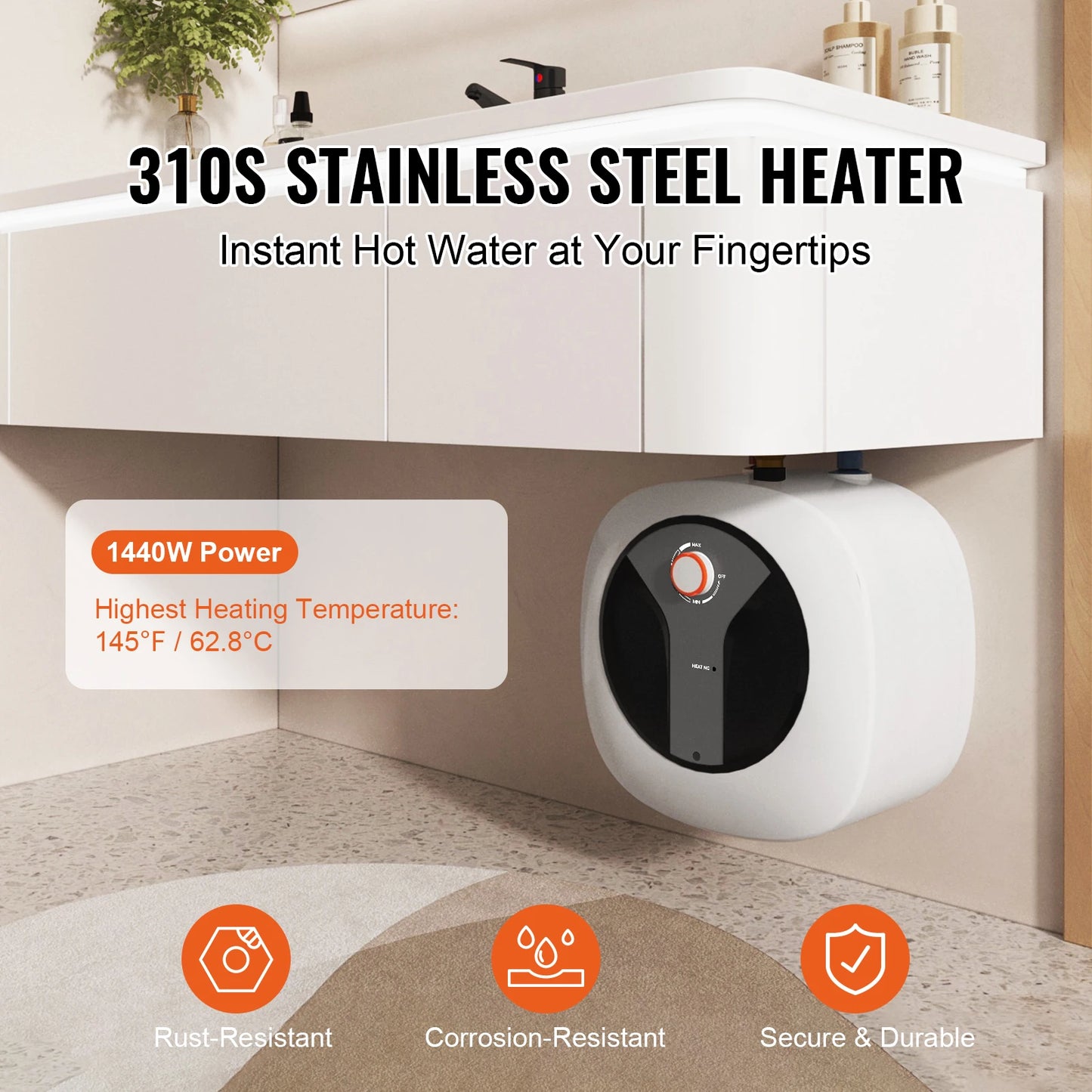 SucceBuy Electric Mini Tank Water Heater For Kitchen And Bath