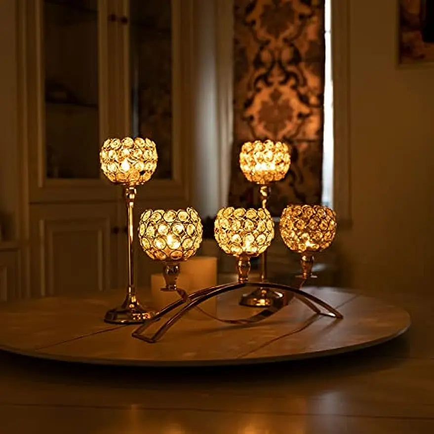 Vincigant Gold 3Arms Tealight Candle Holders Candelabra Stand Table Centerpieces