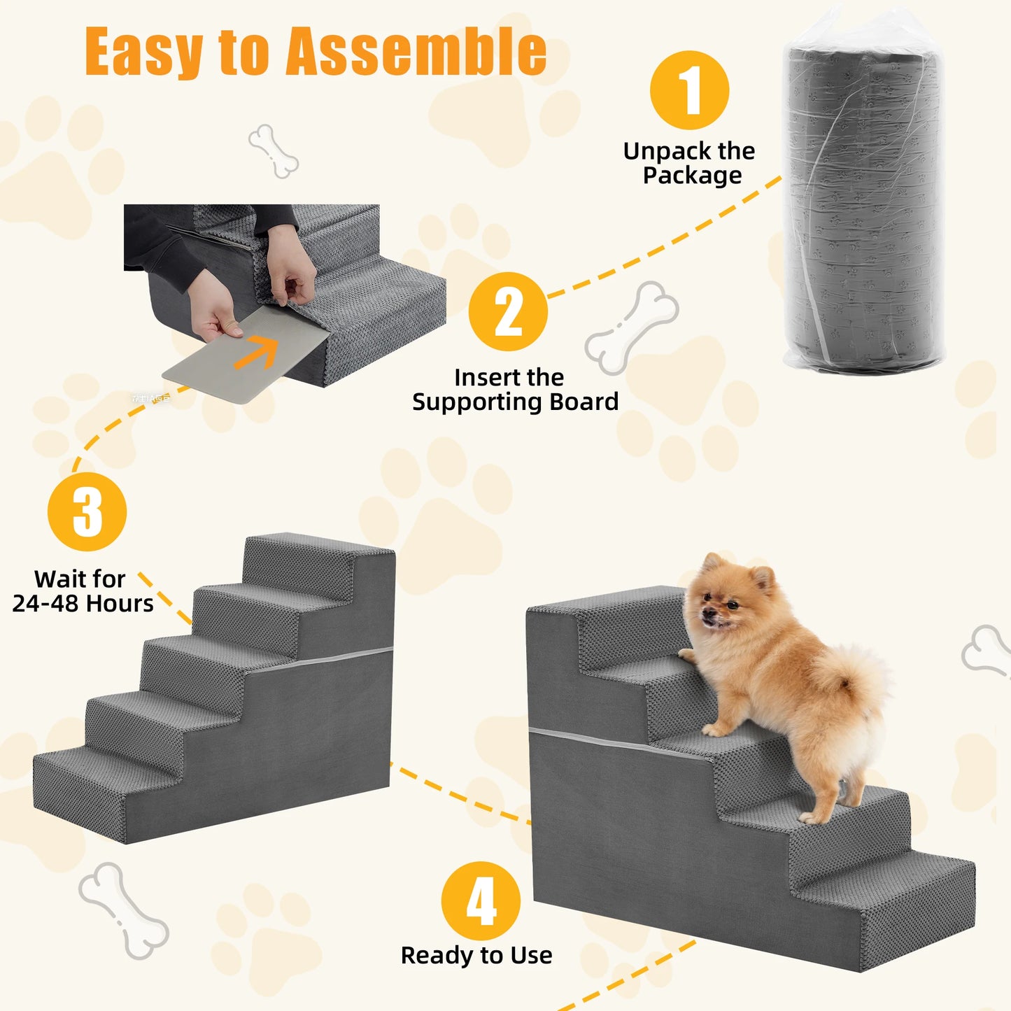 Foam Dog Stairs Ramp Non Slip 3 To 5 Step Right Angled For Small Dogs