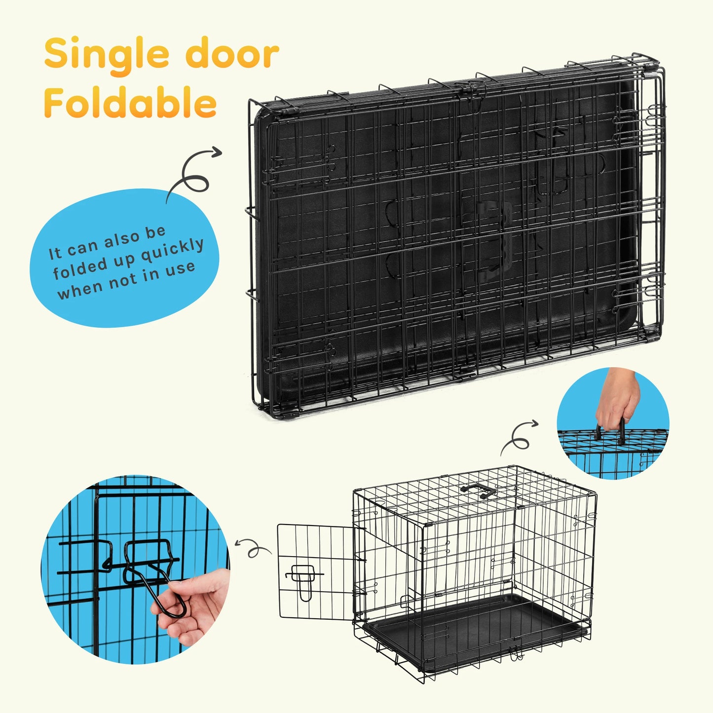 JHK Single Door Folding Metal Wire Dog Cage With Leak-Proof Pan Indoor Outdoor