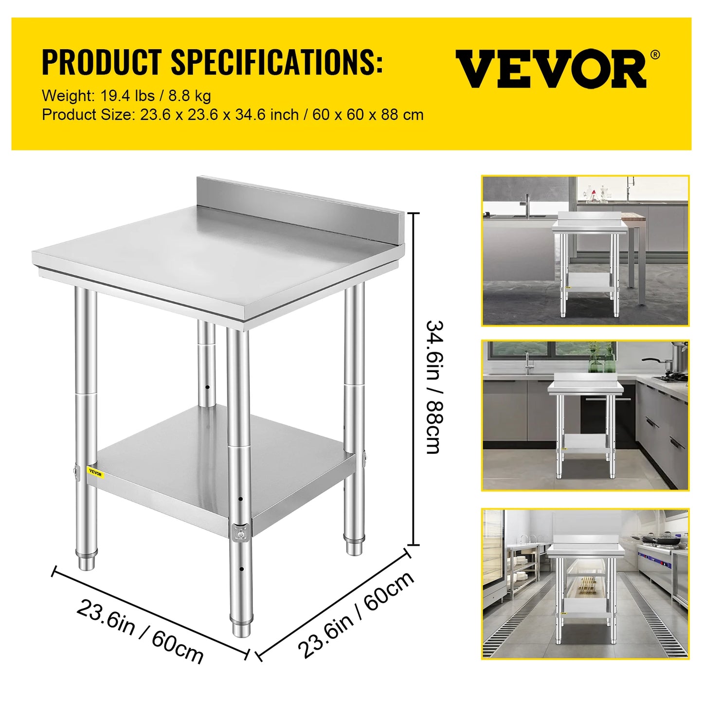 Commercial Stainless Steel Kitchen Work Bench With Undershelf