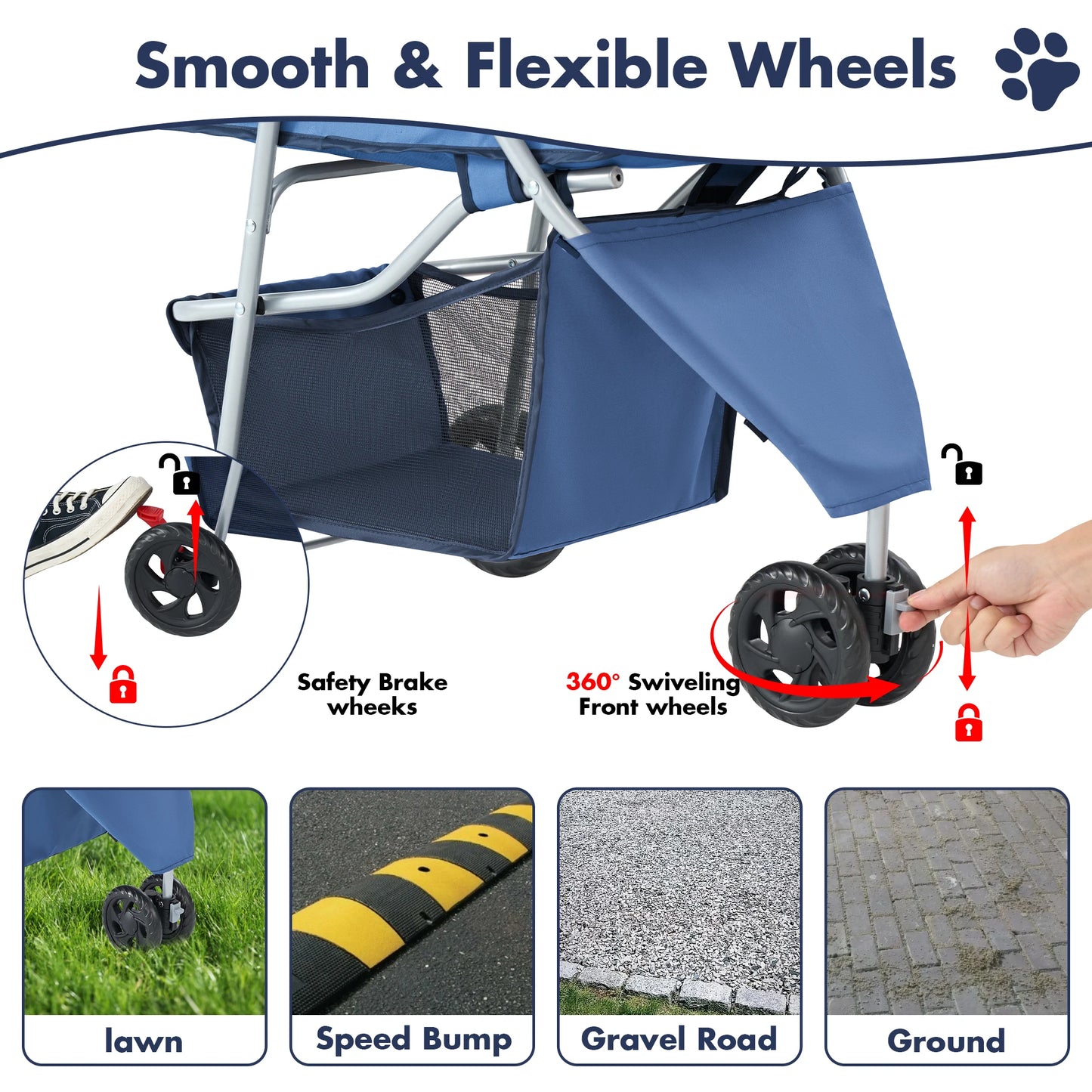 Jhk 3 Wheels Foldable Pet Stroller For Small Dogs And Cats With Mesh Windows