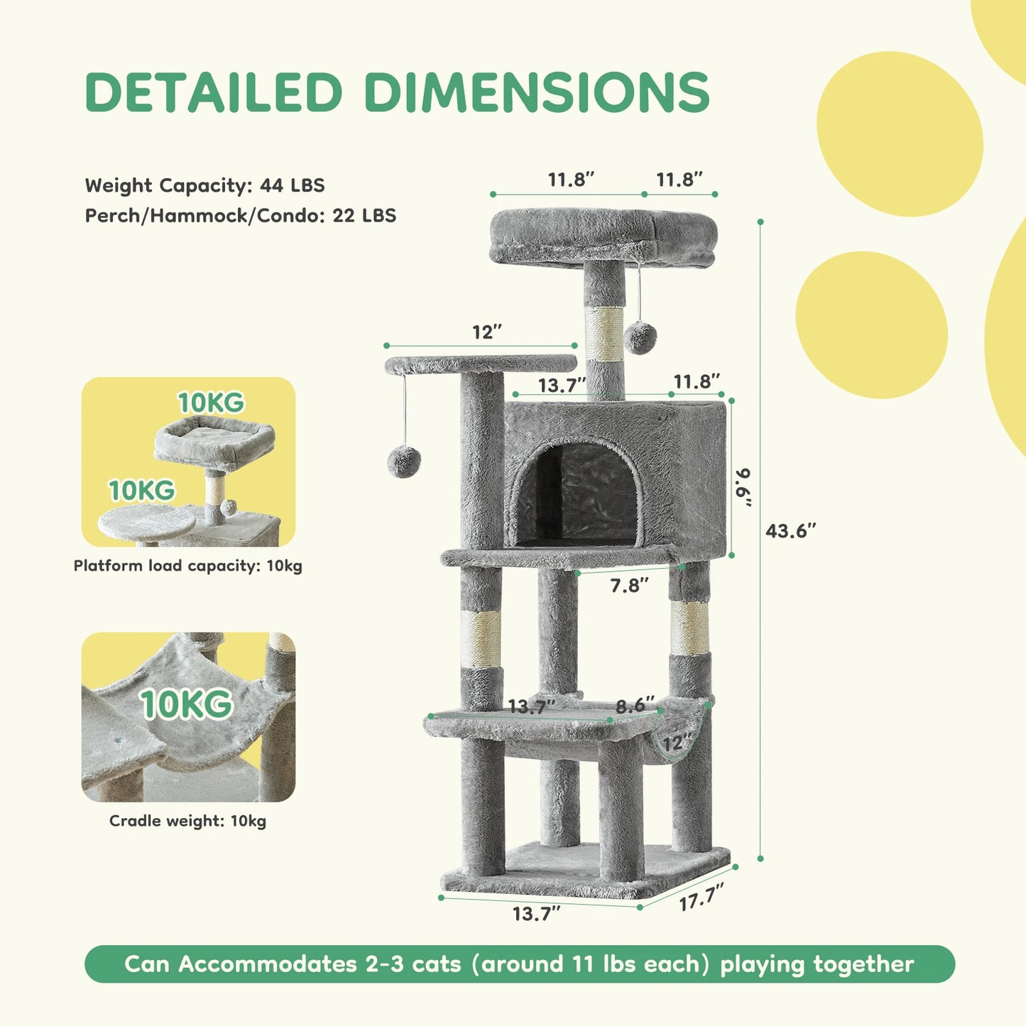 JHK Cat Tree Tall Multi Cat Climbing Tower Indoor Cat