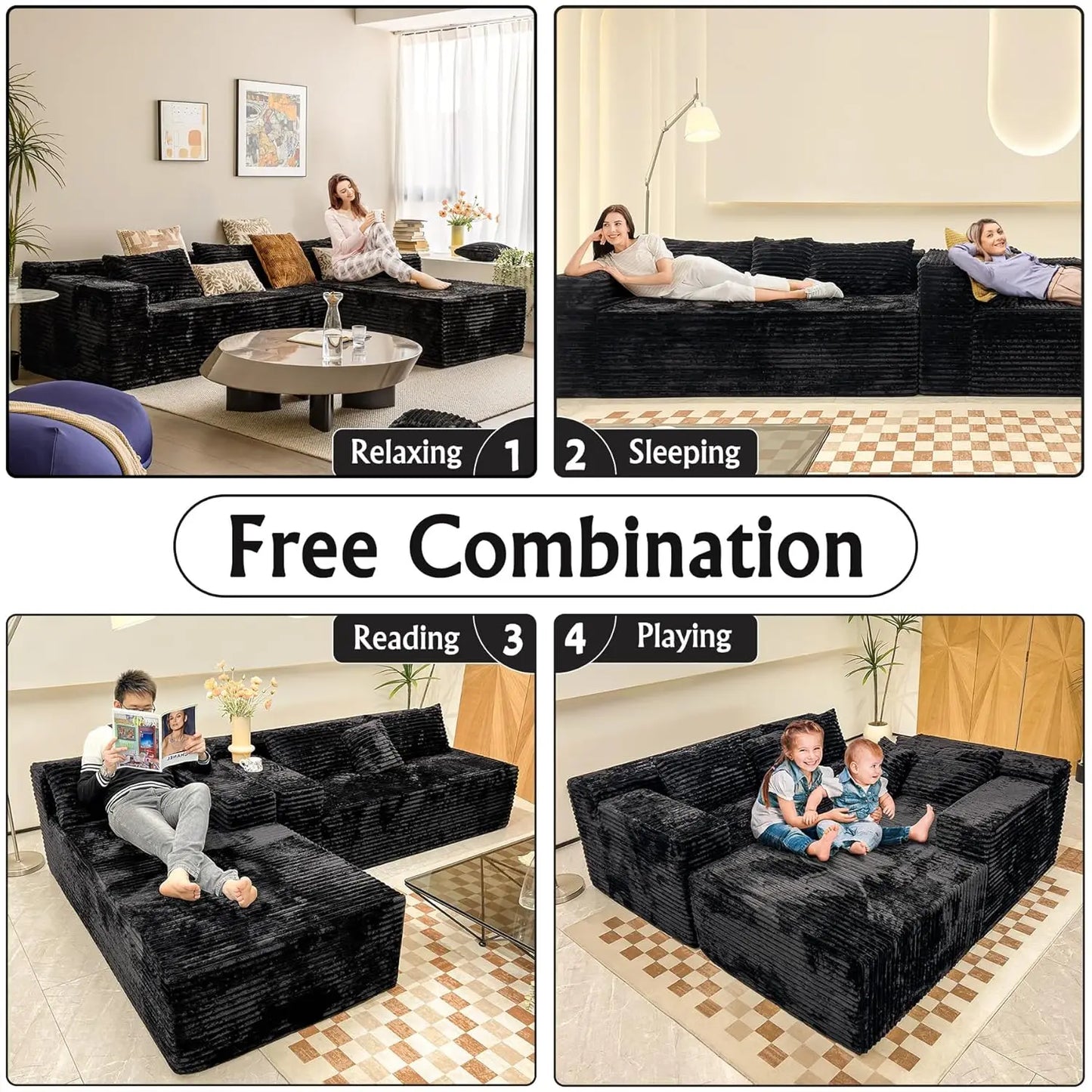 Cloud Corduroy L Shaped Sectional Couch With Chaise