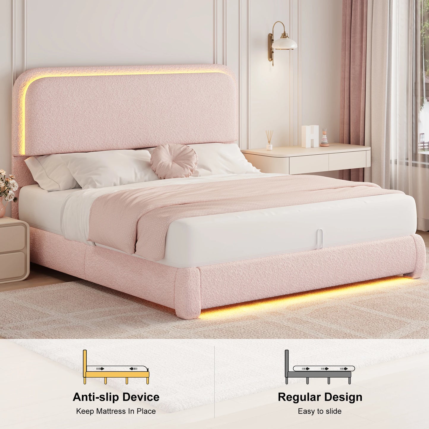 SIBEDS LED Bed Frame With Storage Drawers Upholstered Headboard