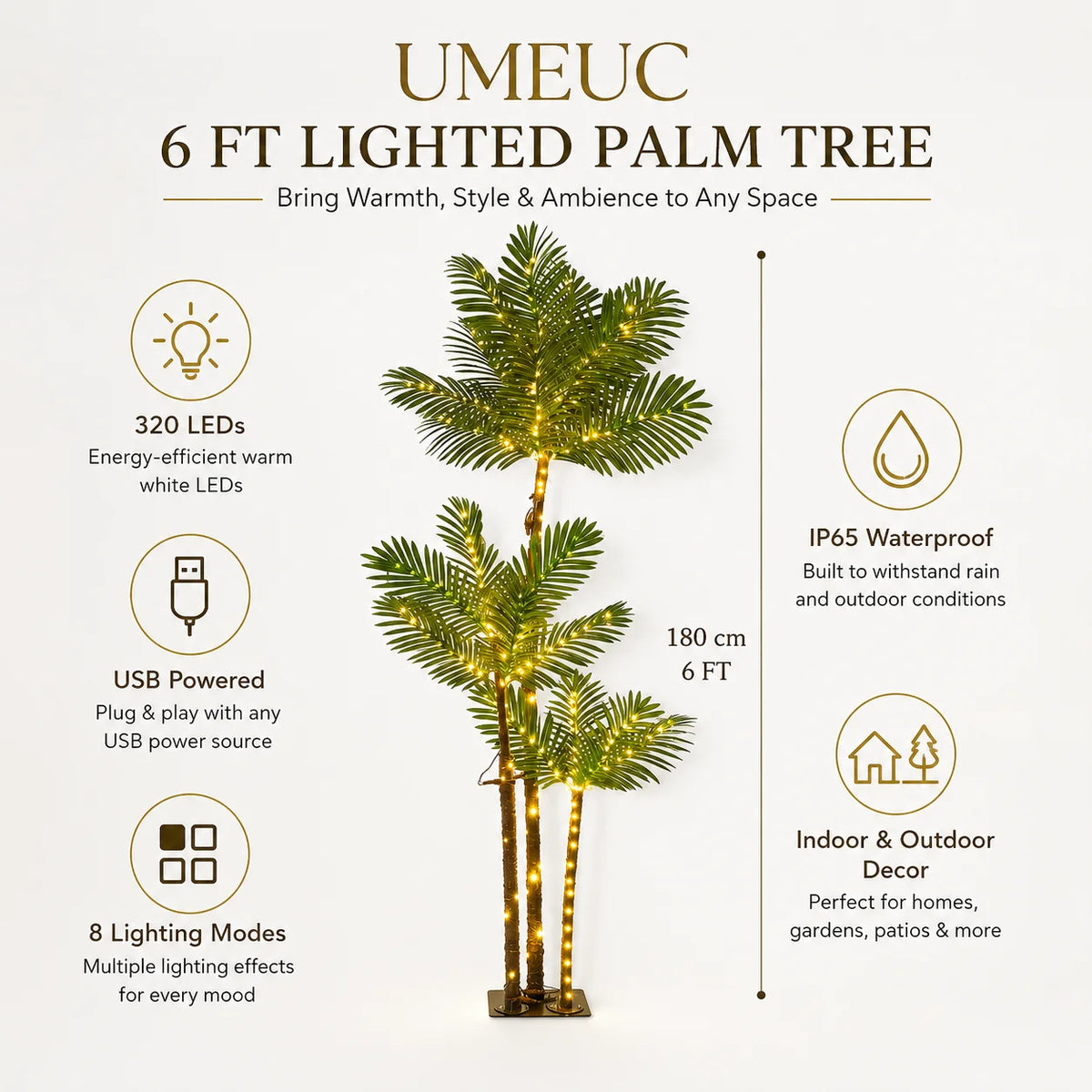 Artificial Palm Tree With LED Lights USB 