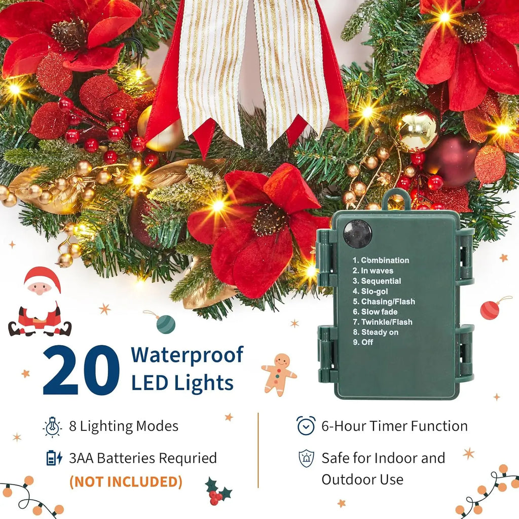 Garvee 24 Inch Christmas Red Fruit Wreath Suitable for Door Hanging Decoration Pre-Lit Christmas Wreaths Accent Decor for Wall, Window, Home, Office, Winter Holiday Pet and Home Outlet