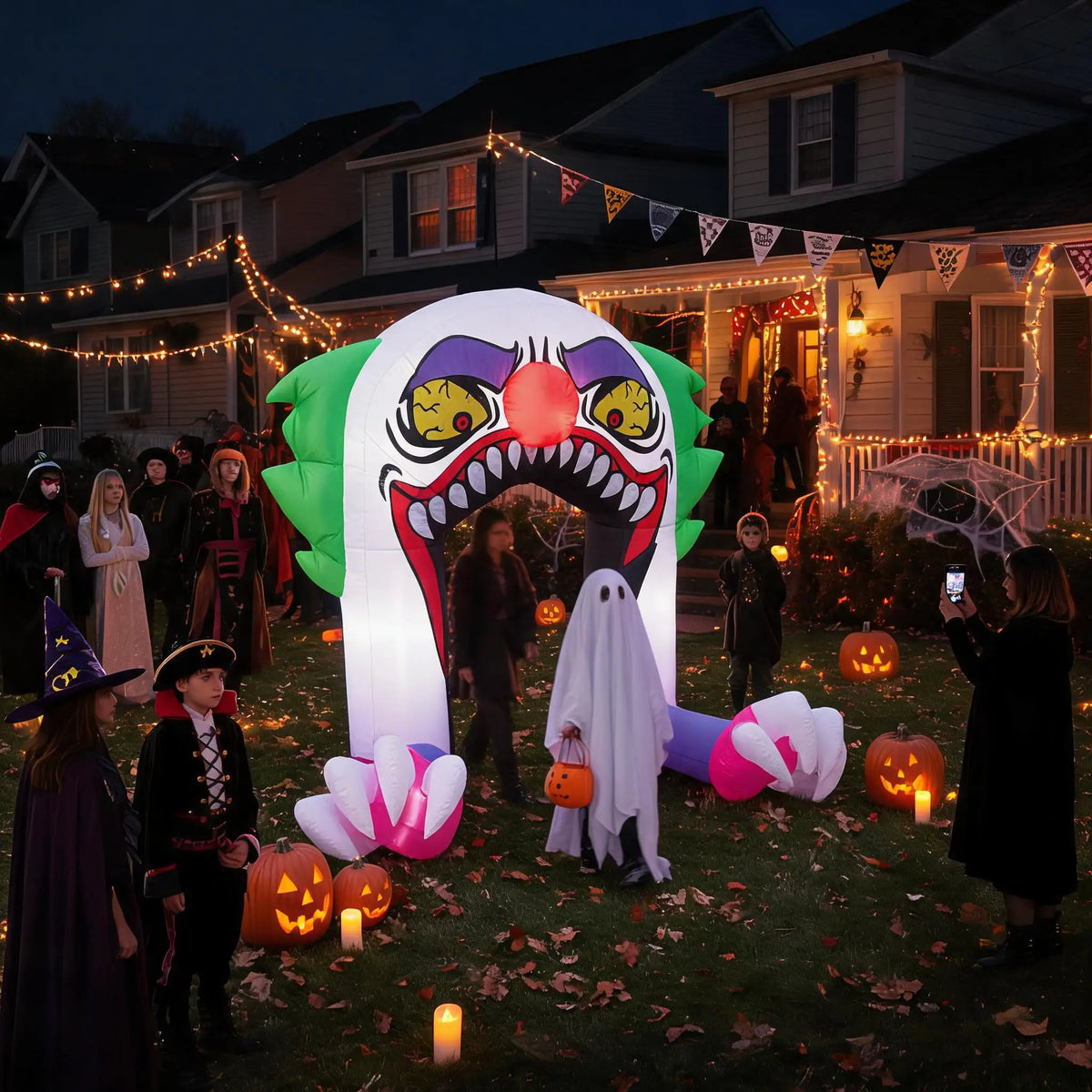 180cm LED Light Up Inflatable Halloween Clown Arch Scary Outdoor Yard Decoration for Lawn and Garden Weather Resistant Blow Up Holiday Party Spooky Night Display Prop Supplies Pet and Home Outlet