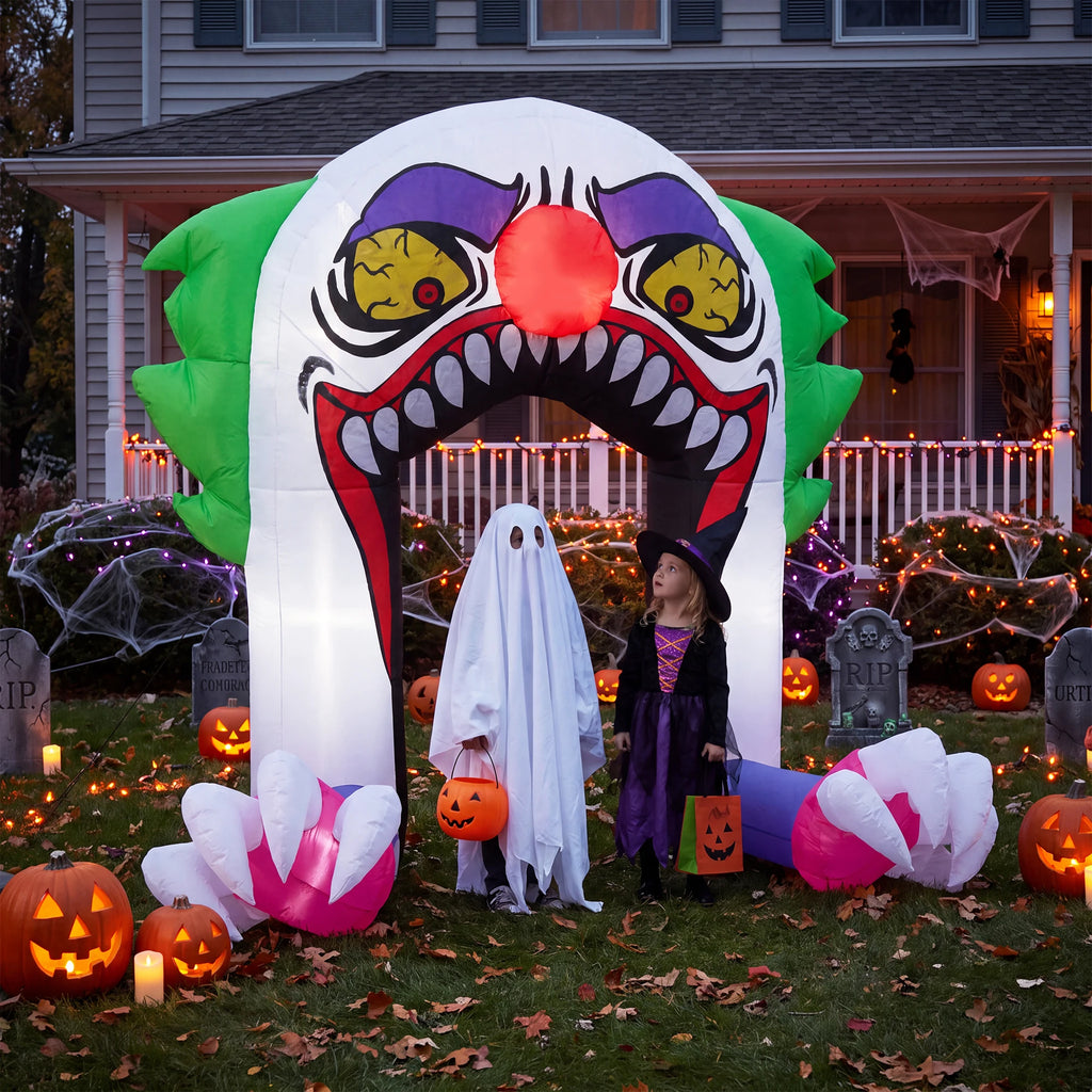 180cm LED Light Up Inflatable Halloween Clown Arch Scary Outdoor Yard Decoration for Lawn and Garden Weather Resistant Blow Up Holiday Party Spooky Night Display Prop Supplies Pet and Home Outlet