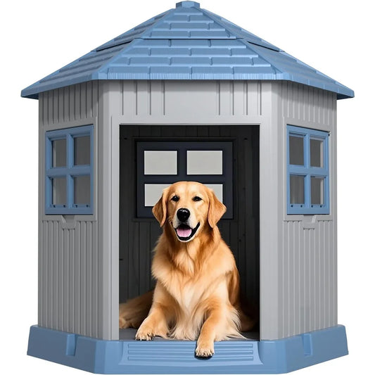 Durable Indoor Outdoor Dog House With Window and Elevated Floor