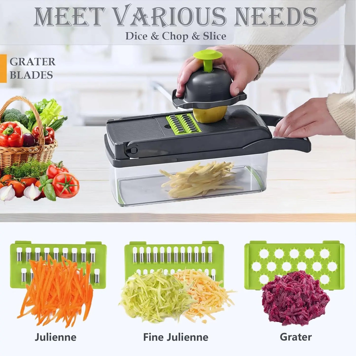 Upgraded Vegetable Chopper Multi Functional Safe Kitchen Slicer Dicer
