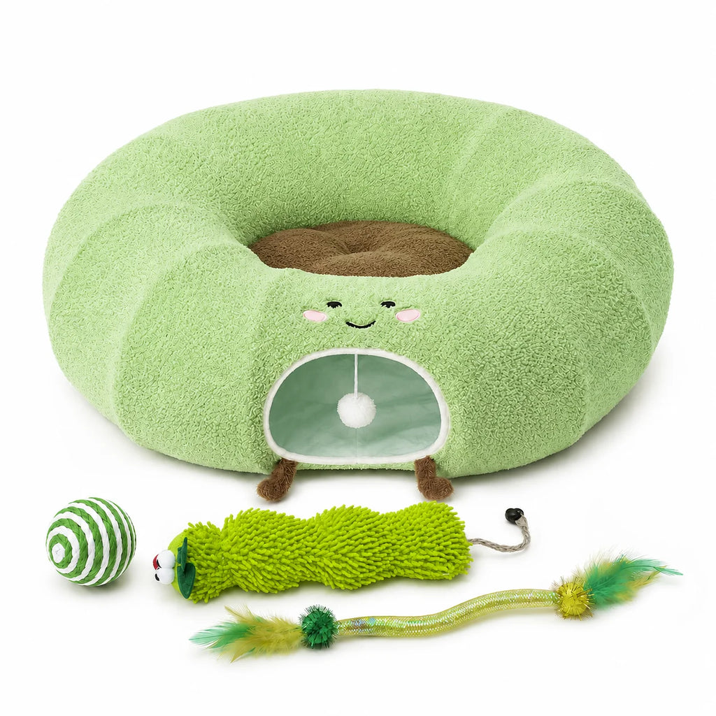 Convertible Cat Tunnel Bed For Indoor Cats Plush Donut Cat Bed With Removable Cushion Zip Connected Long Play Tunnel Cozy Hideaway Bed With Hanging Ball For Kittens Cats And Small Pets Pet and Home Outlet
