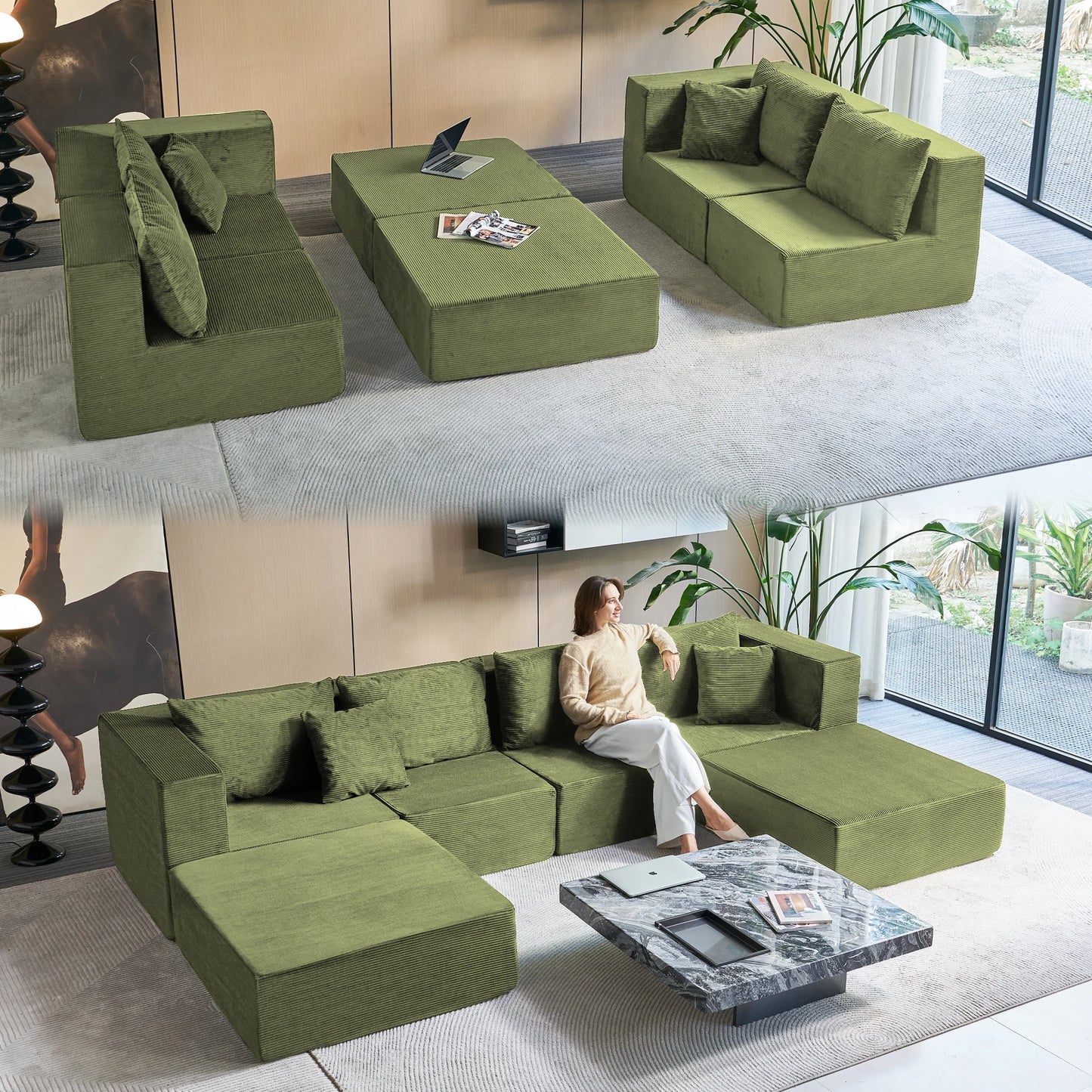 Modern Modular Sectional Sofa With Deep Seat And Convertible Bed