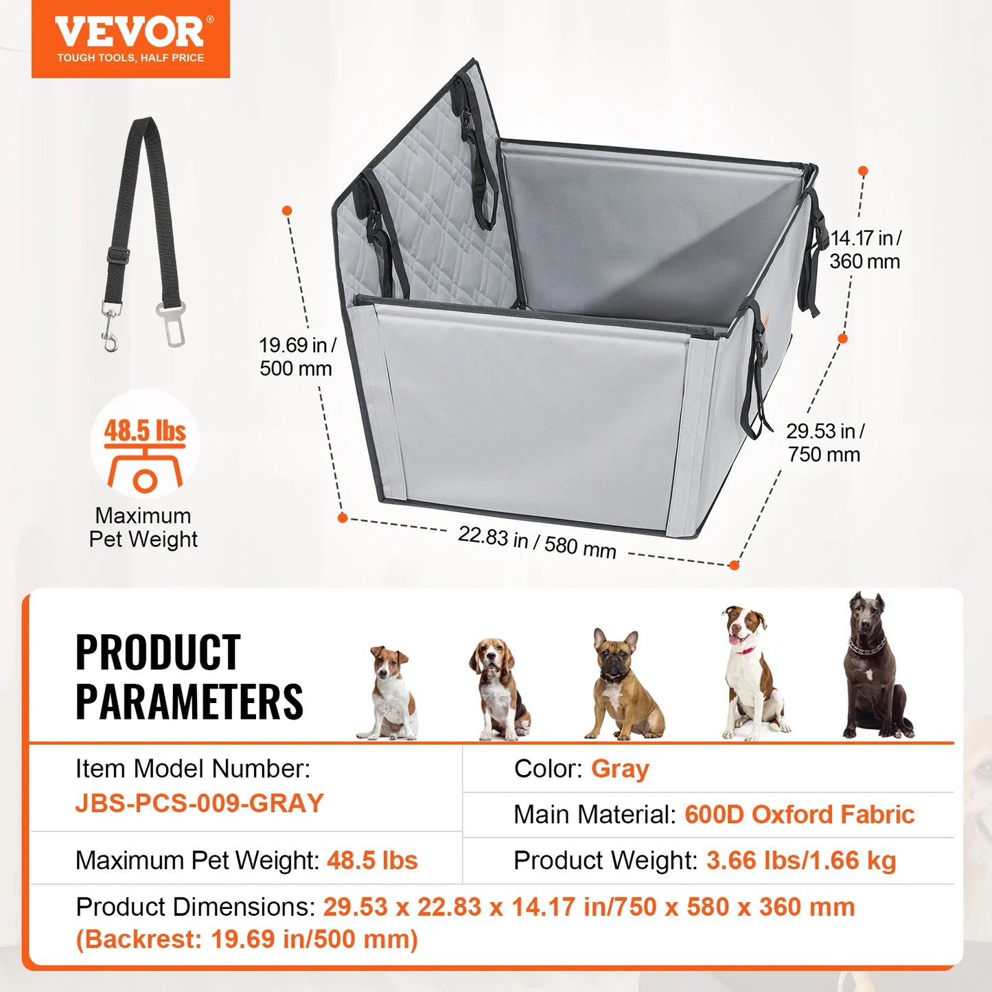 SucceBuy Waterproof Dog Car Booster Seat With Safety Leash For Medium Large Dogs