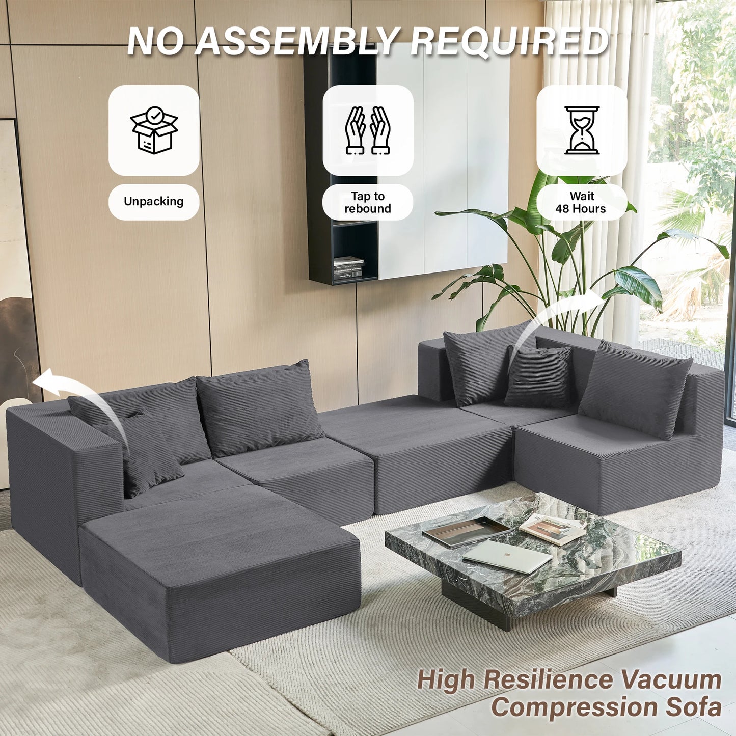 Modern Modular Sectional Sofa With Deep Seat And Convertible Bed