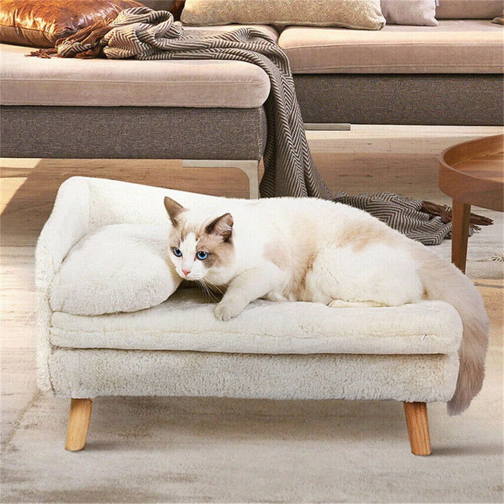 BORWART Luxury Elevated Dog Sofa Bed With Backrest Plush Cushion