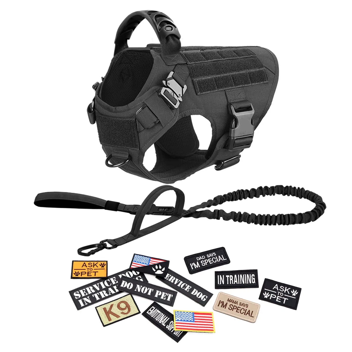Military Tactical Nylon Dog Harness Vest Collar Leash Training Equipment