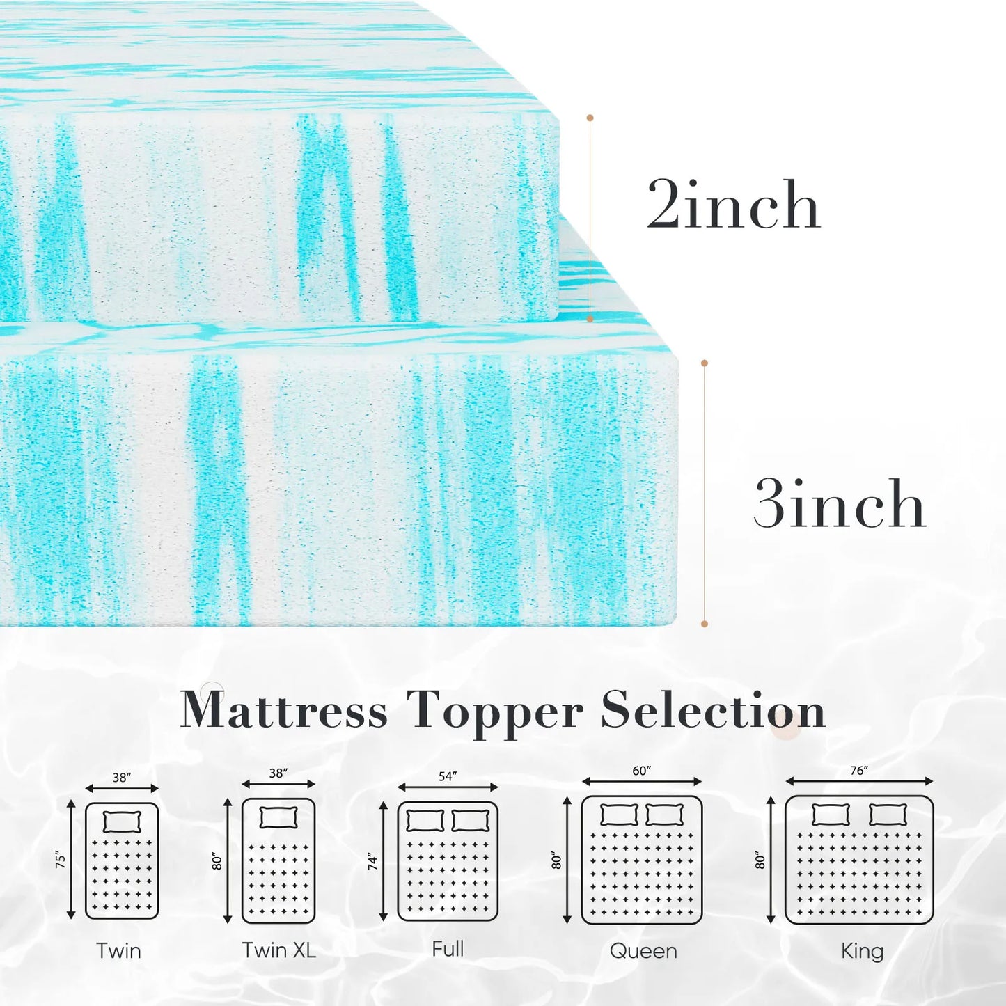 JHK Gel Infused Memory Foam Mattress Topper For Beds