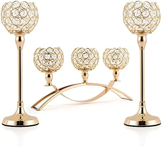 Vincigant Gold 3Arms Tealight Candle Holders Candelabra Stand Table Centerpieces